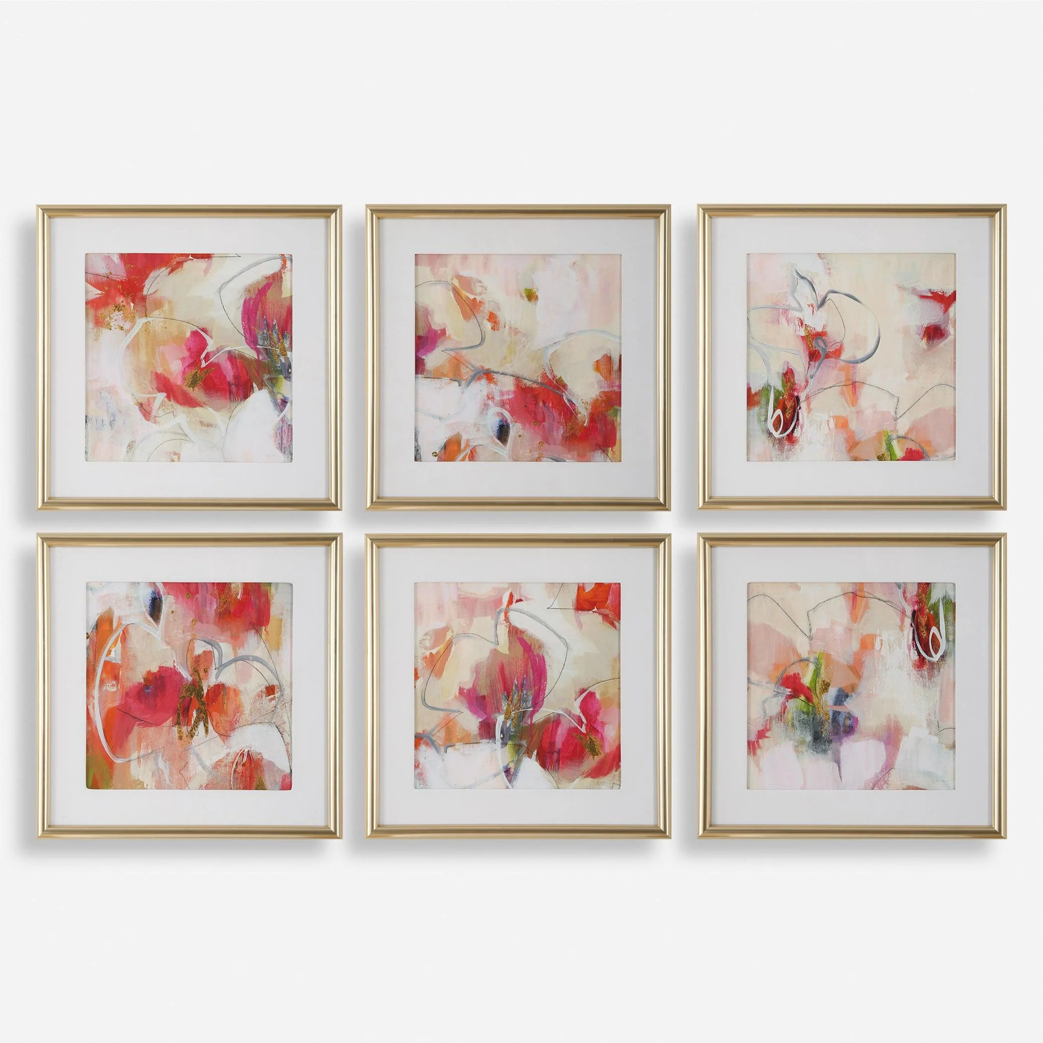 Fresh Start Red Abstract Prints, S/6 - Remutear
