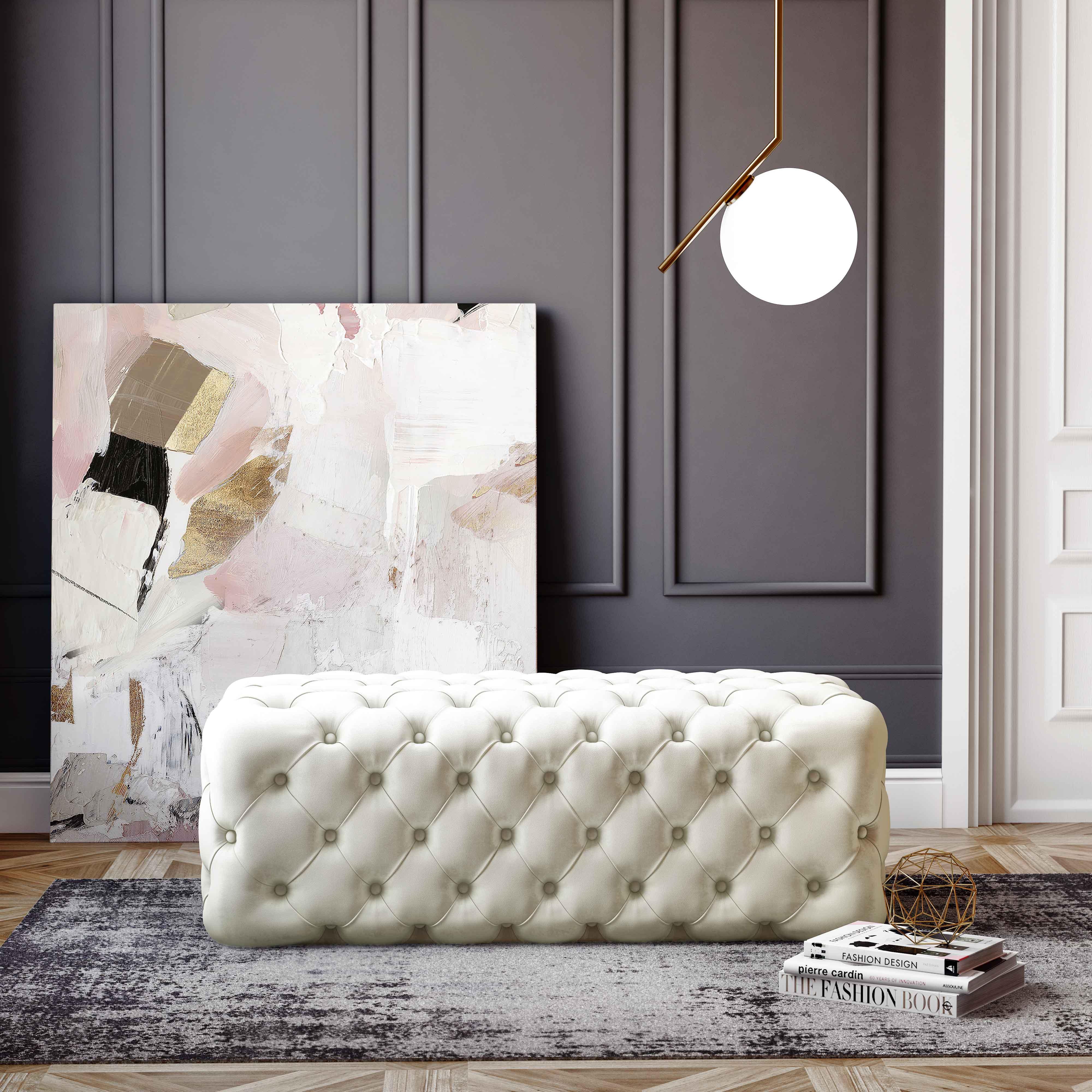 Kaylee Cream Velvet Ottoman - Remutear