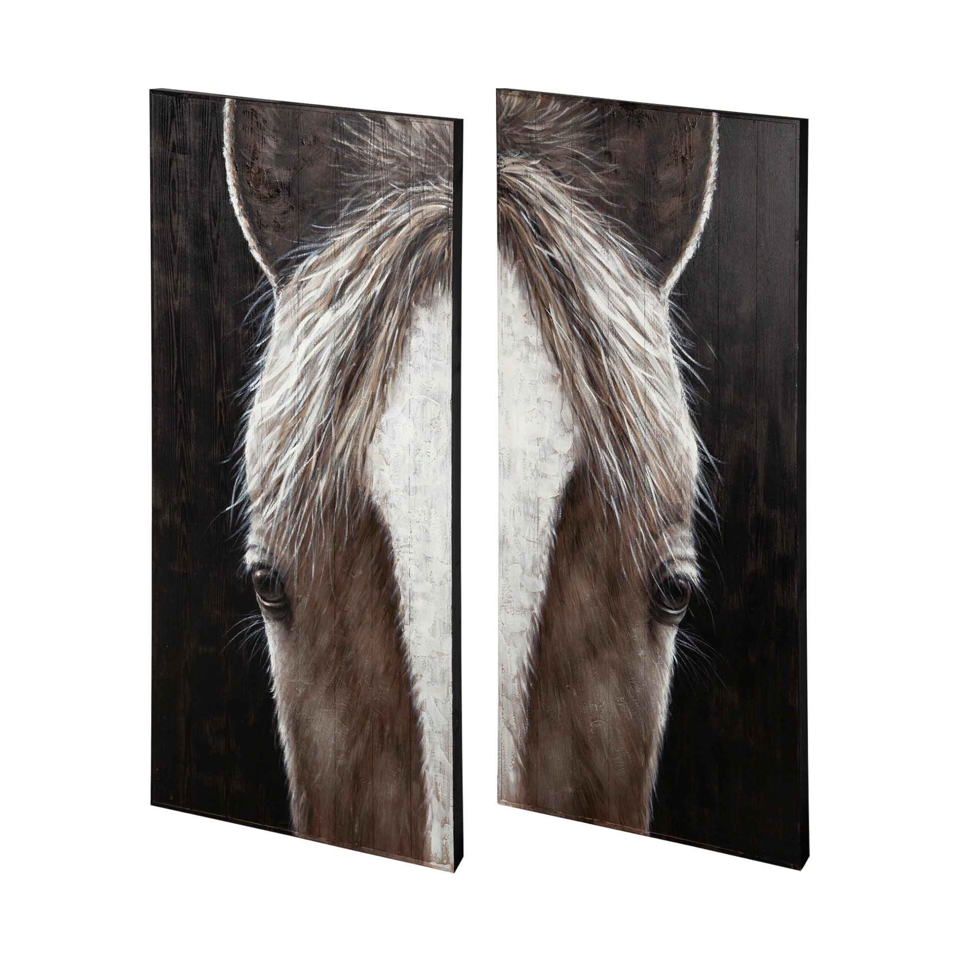 Equus Diptych 60x60 Horse Original Hand Painted on Wood Oil Painting - Remutear