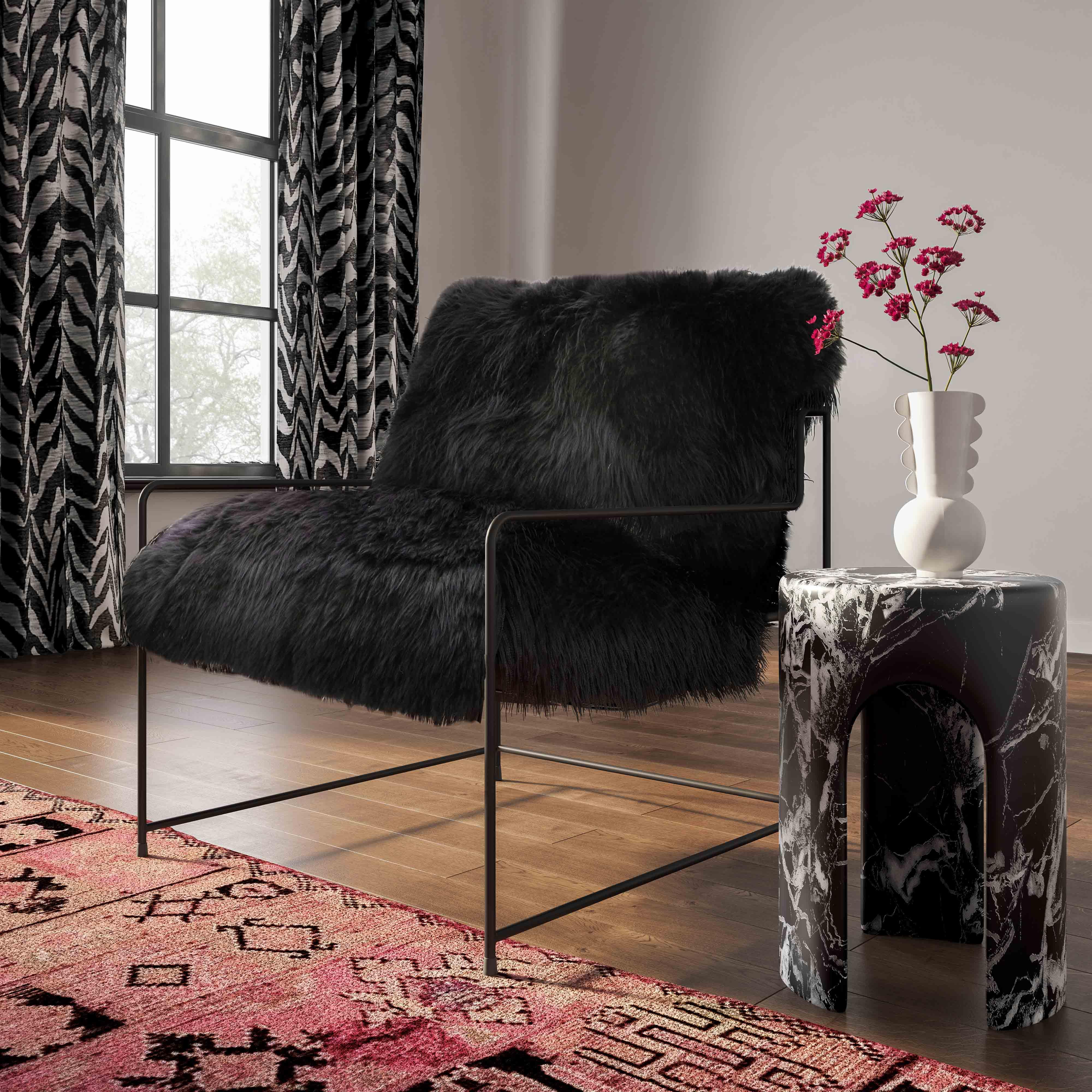 Kimi Black Genuine Sheepskin Chair - Remutear