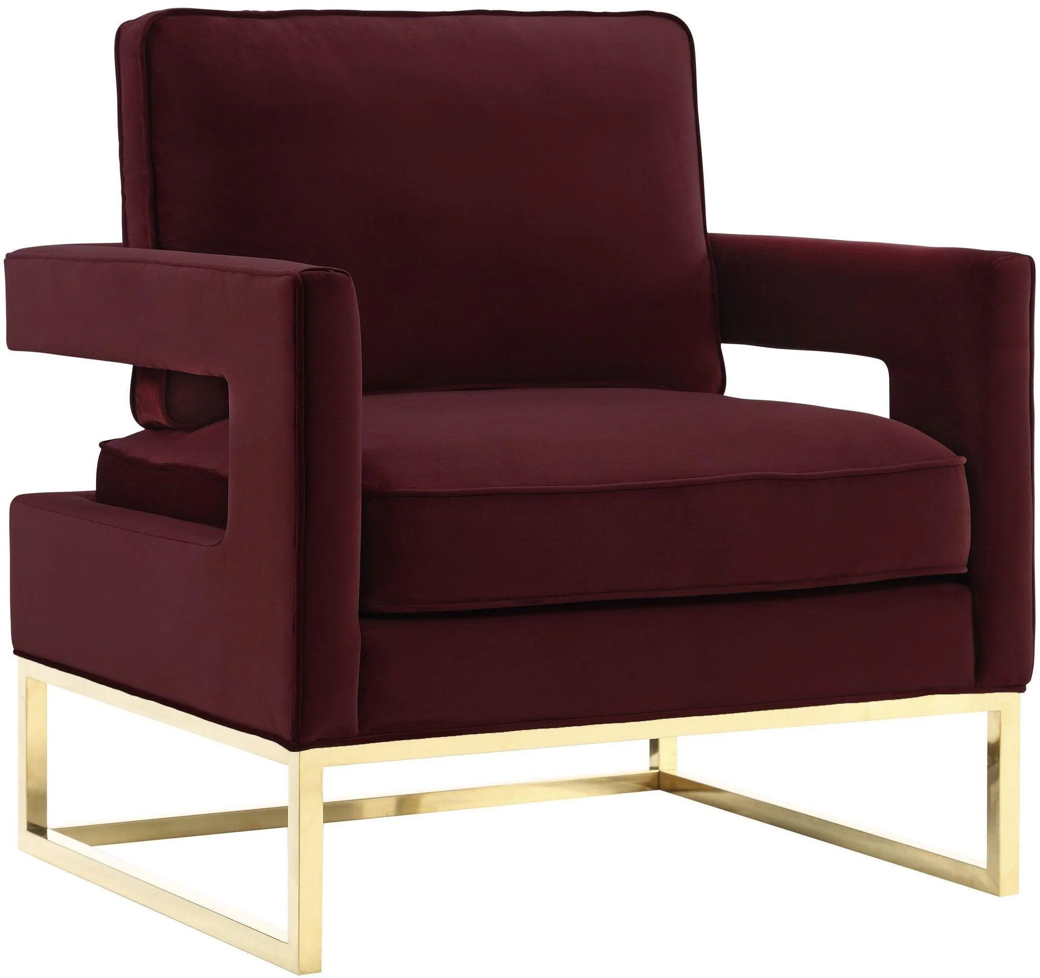 Avery Maroon Velvet Chair With Polished Gold Base - Remutear
