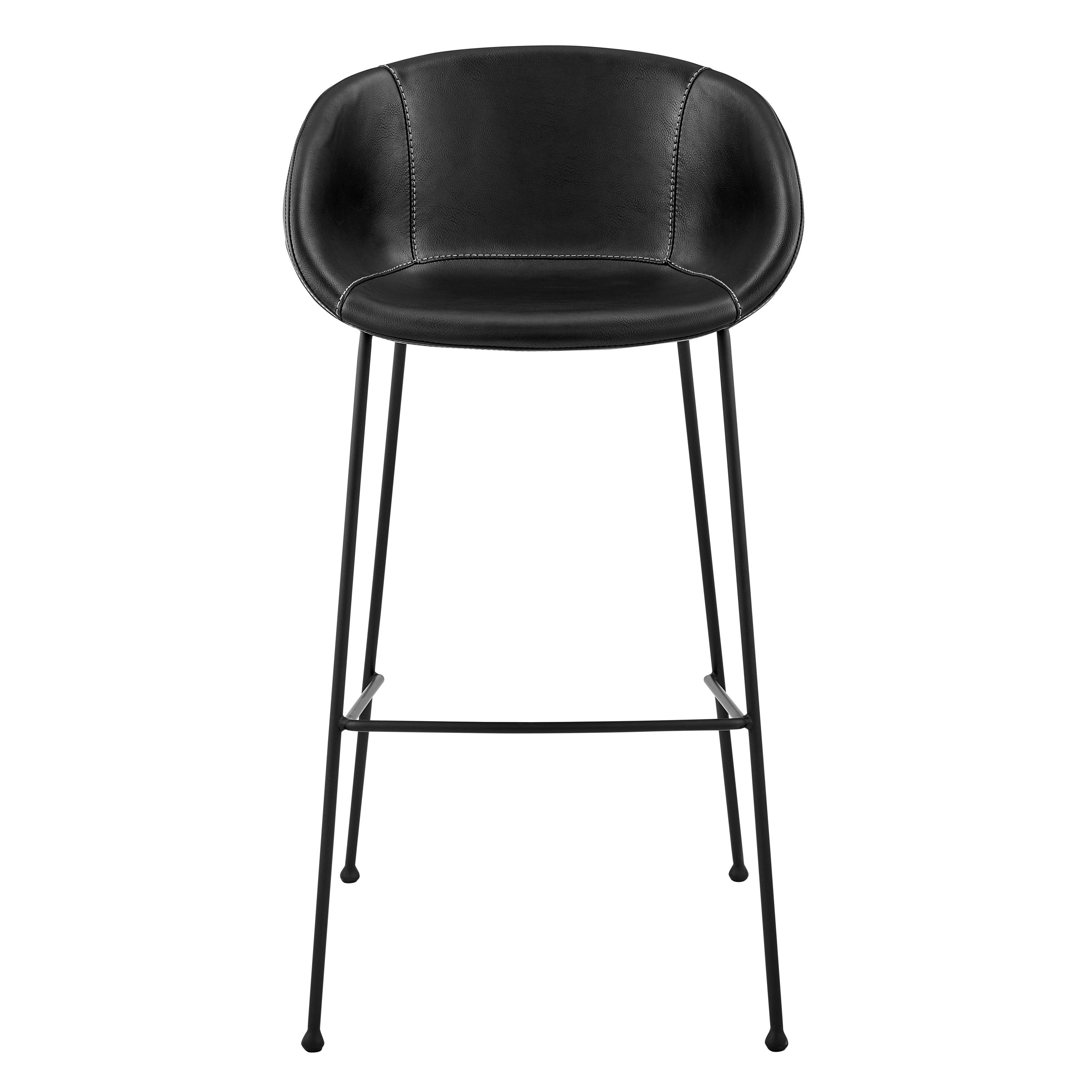 Zach-B Bar Stool with Leatherette and Matte Powder Coated Steel Frame and Legs - Set of 2 - Remutear