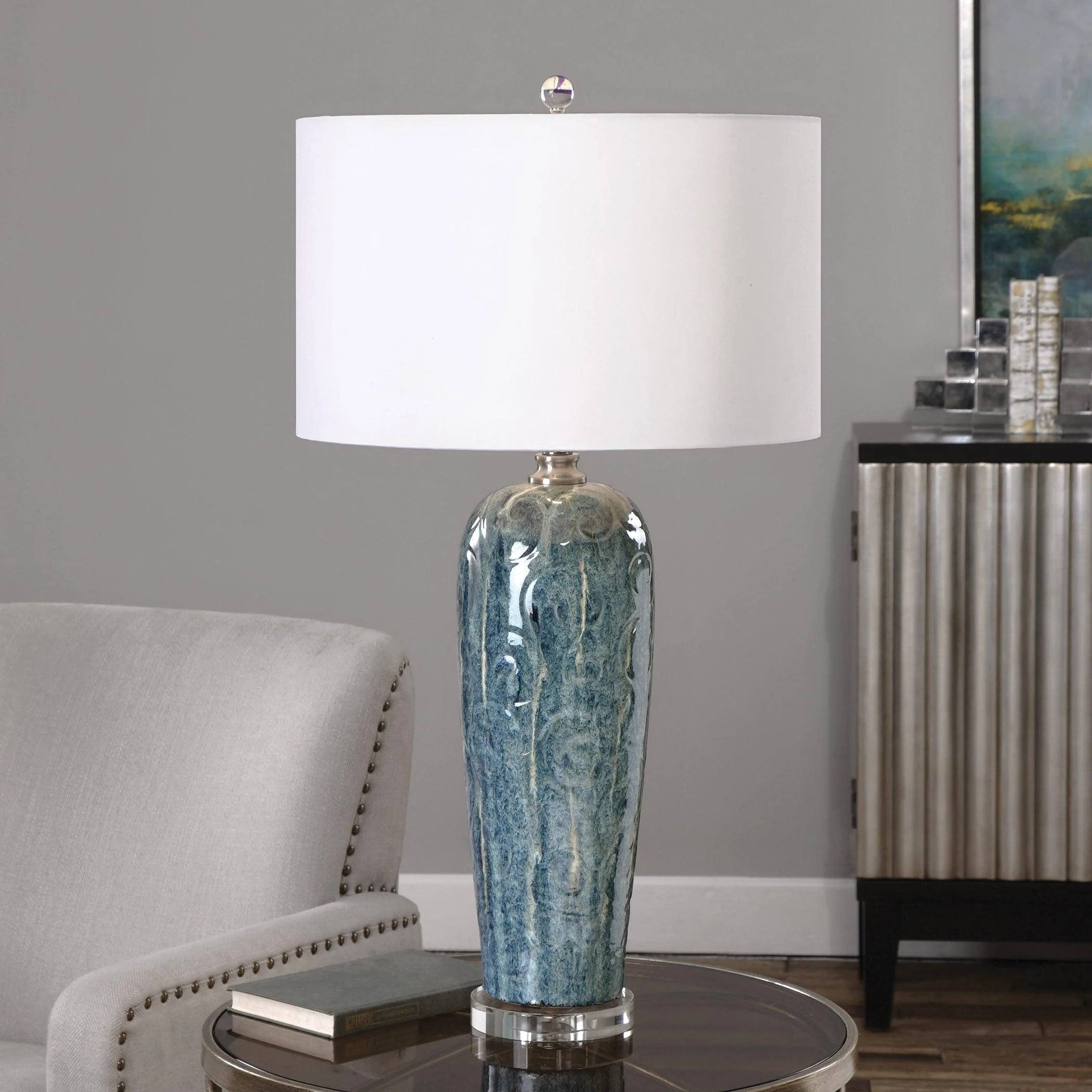 MAIRA BLUE CERAMIC TABLE LAMP - Remutear