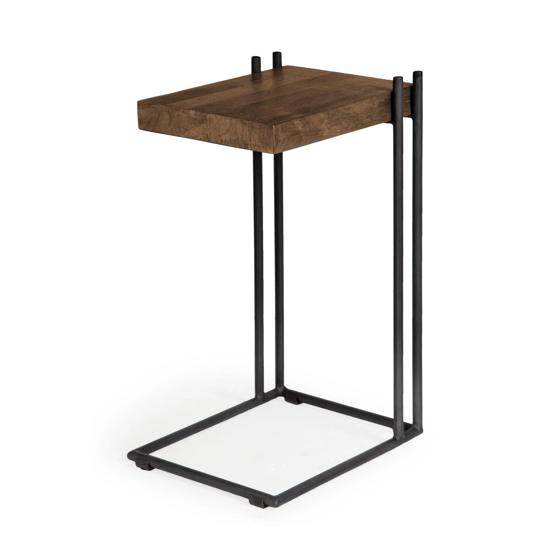 Maddox 16L x 13.5W x 27H Medium Brown Wood w/ Black Metal C-shaped End/Side Table - Remutear