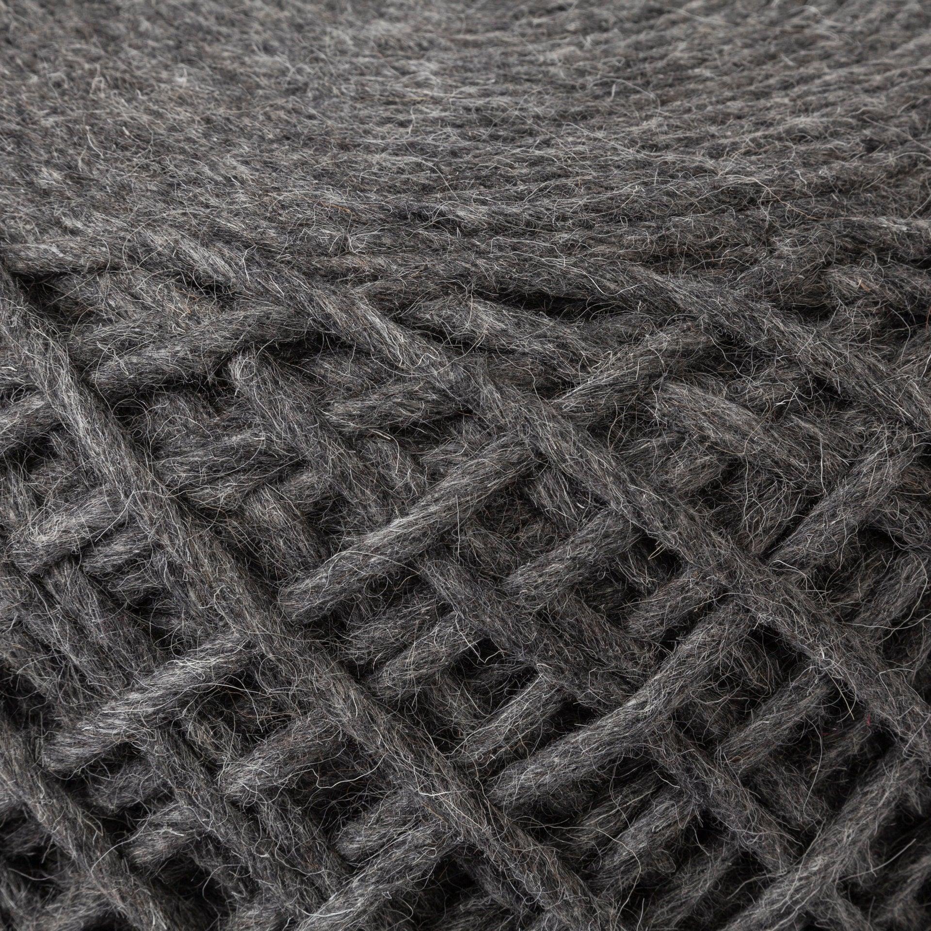 Allium Dark Gray Handwoven Wool Cylindrical Pouf - Remutear