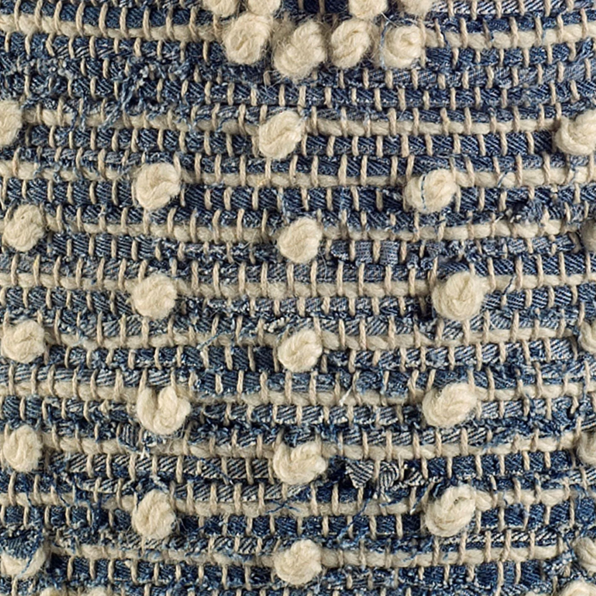 Rofi Blue Denim and Cream Cotton Stitched Square Pouf - Remutear