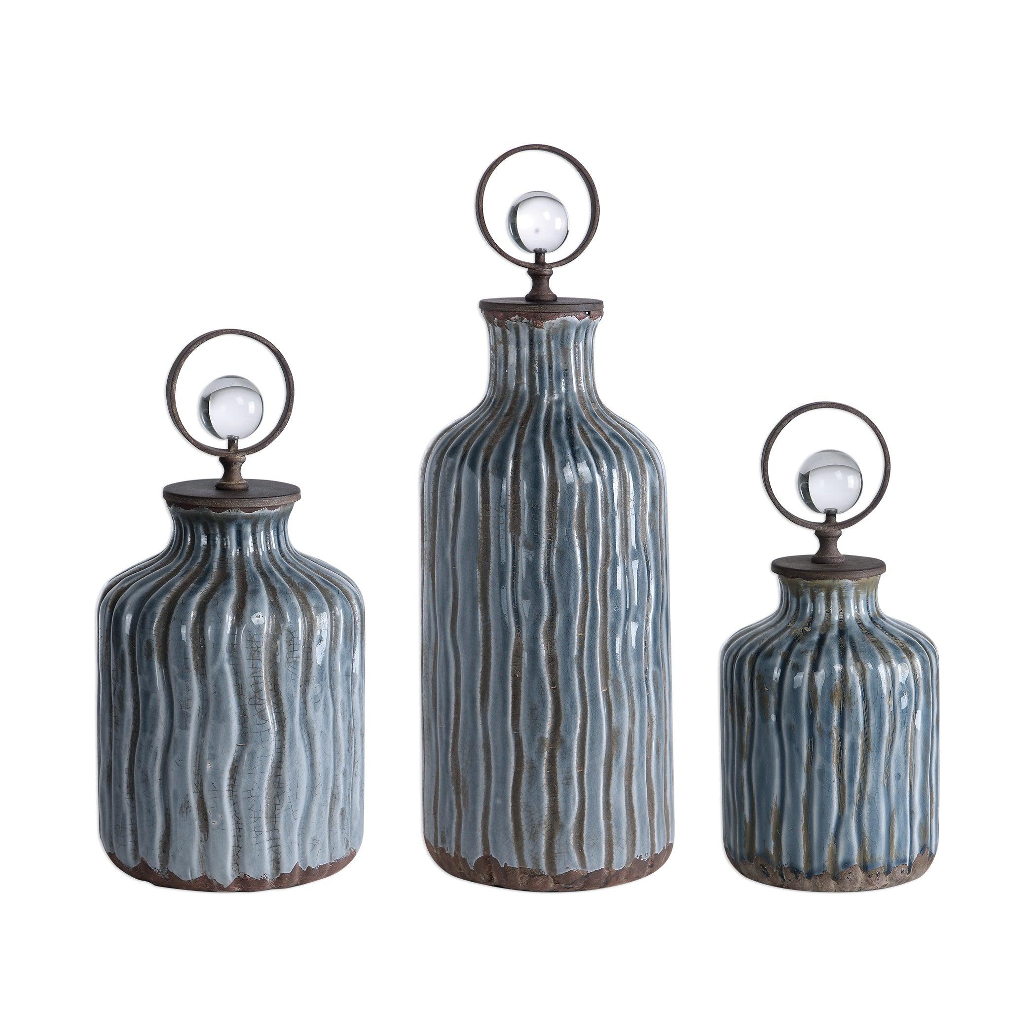 MATHIAS GREY-BLUE VESSELS, SET OF 3 - Remutear