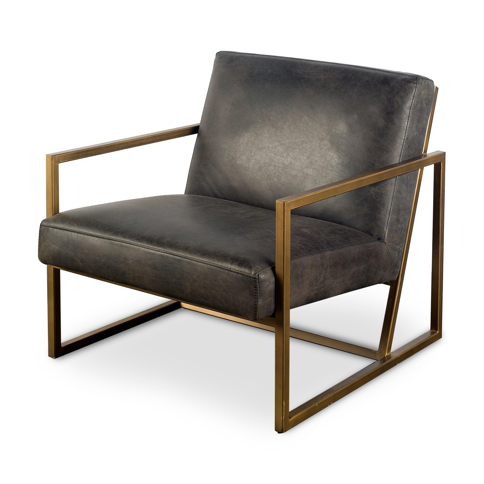 Armelle I Black Leather Seat w/Gold Metal Frame Accent Chair - Remutear
