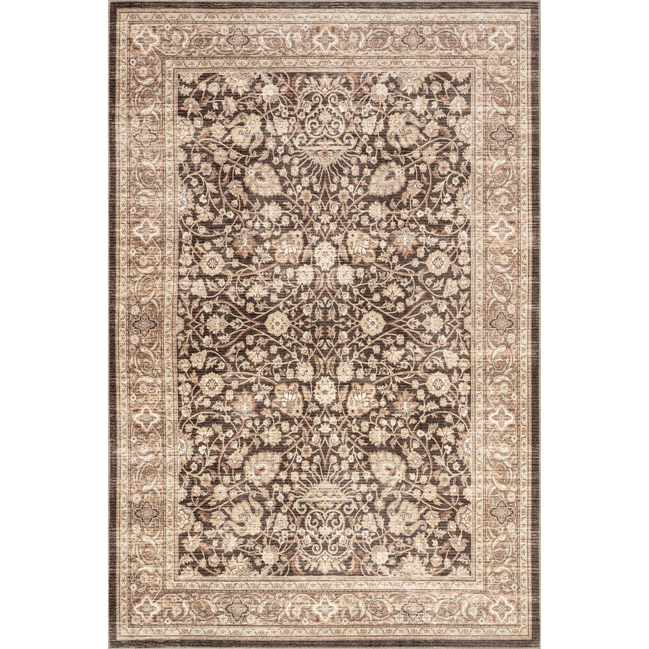 Cerise Floral Faded Stain-Resistant Machine Washable Area Rug - Remutear