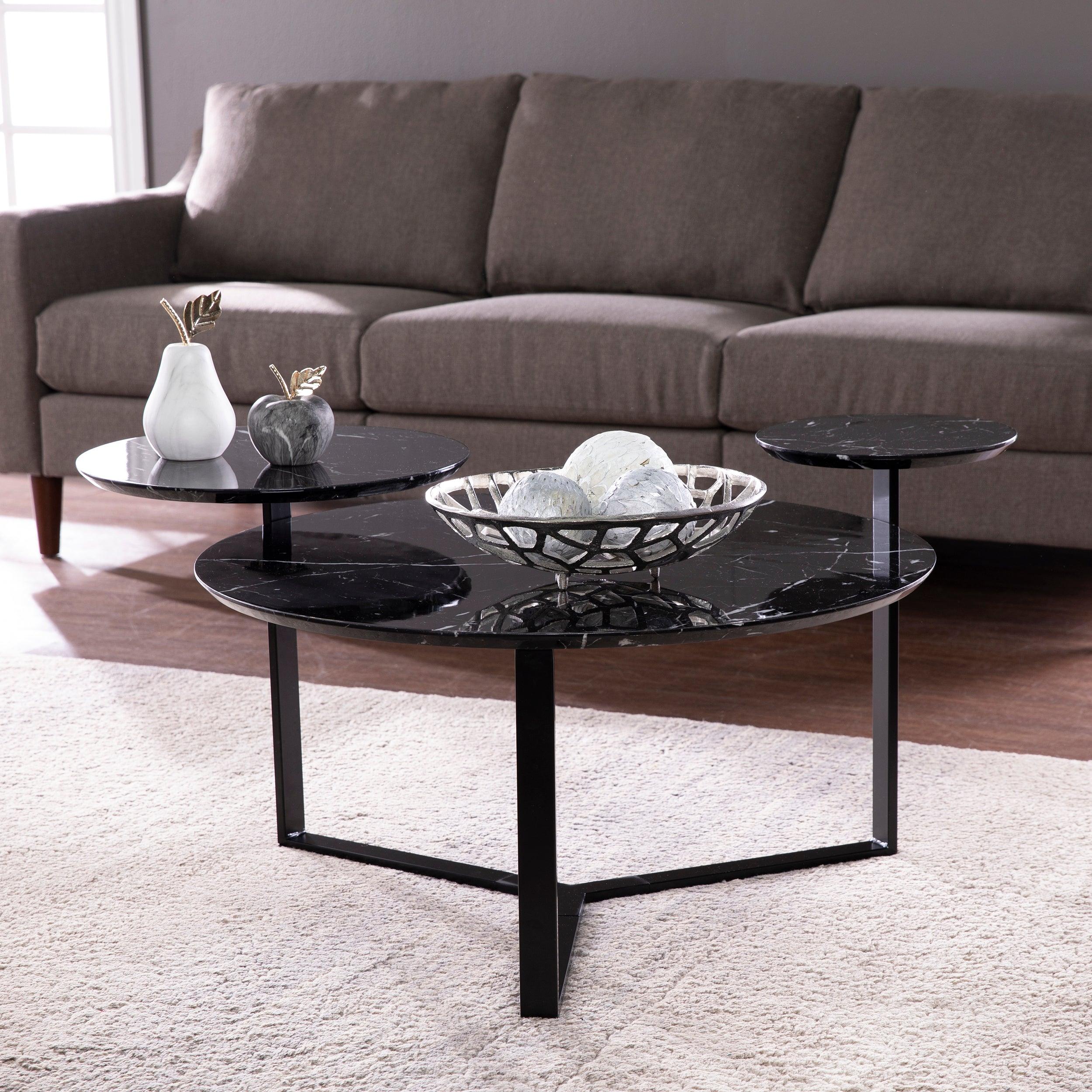 Saxelby Faux Marble Cocktail Table - Remutear