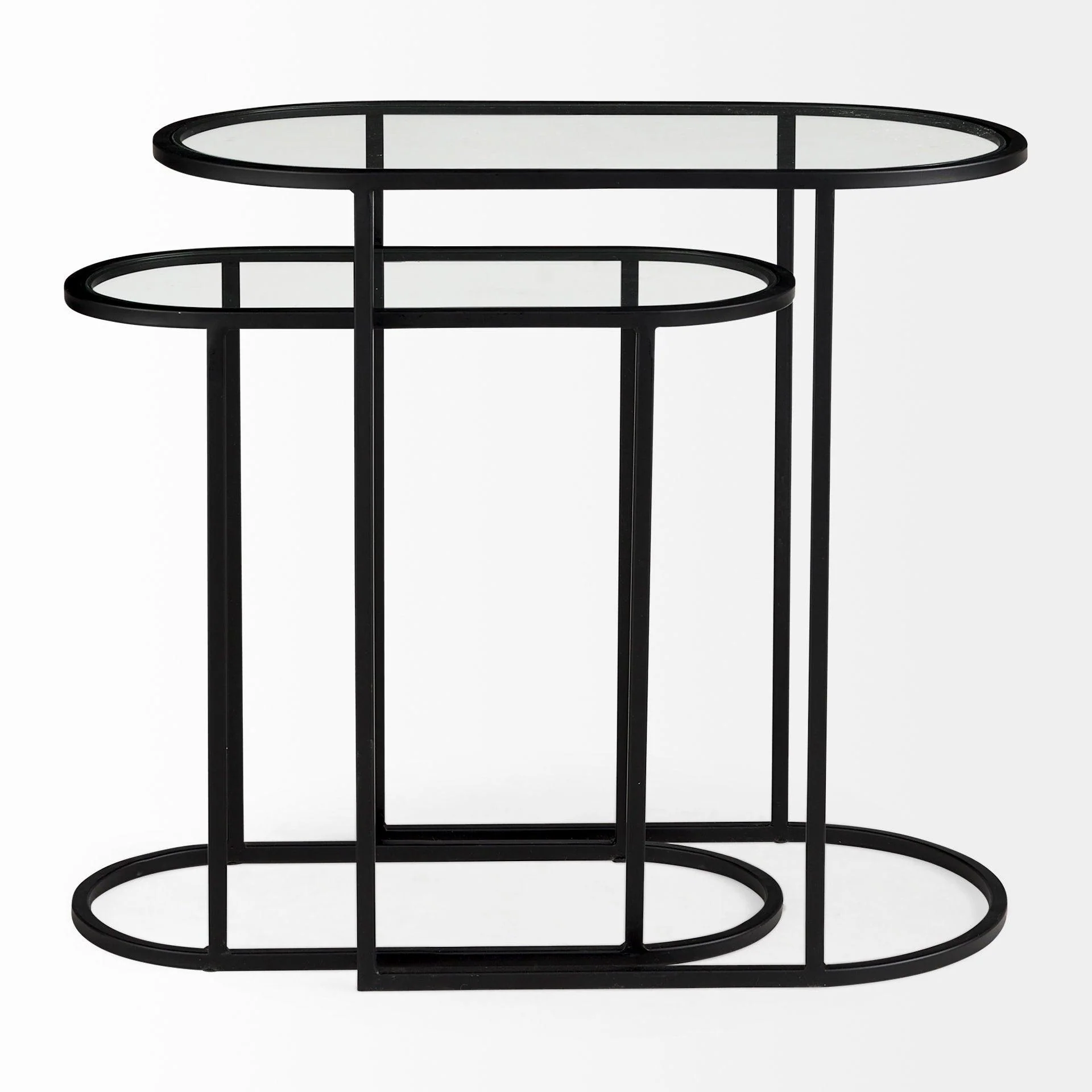 Celine 24.2 L x 12.6 W x 22.4 H Set of Two Black/Silver Metal and Glass Nesting Accent Tables - Remutear