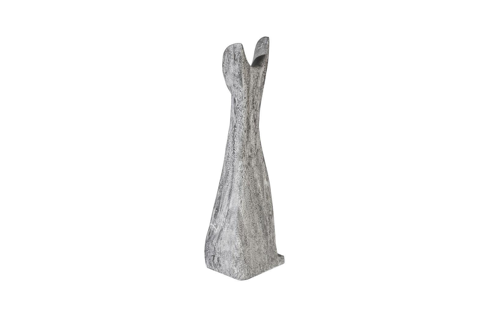 Cat Sculpture, Small, Chamcha Wood, Gray Stone Finish - Remutear