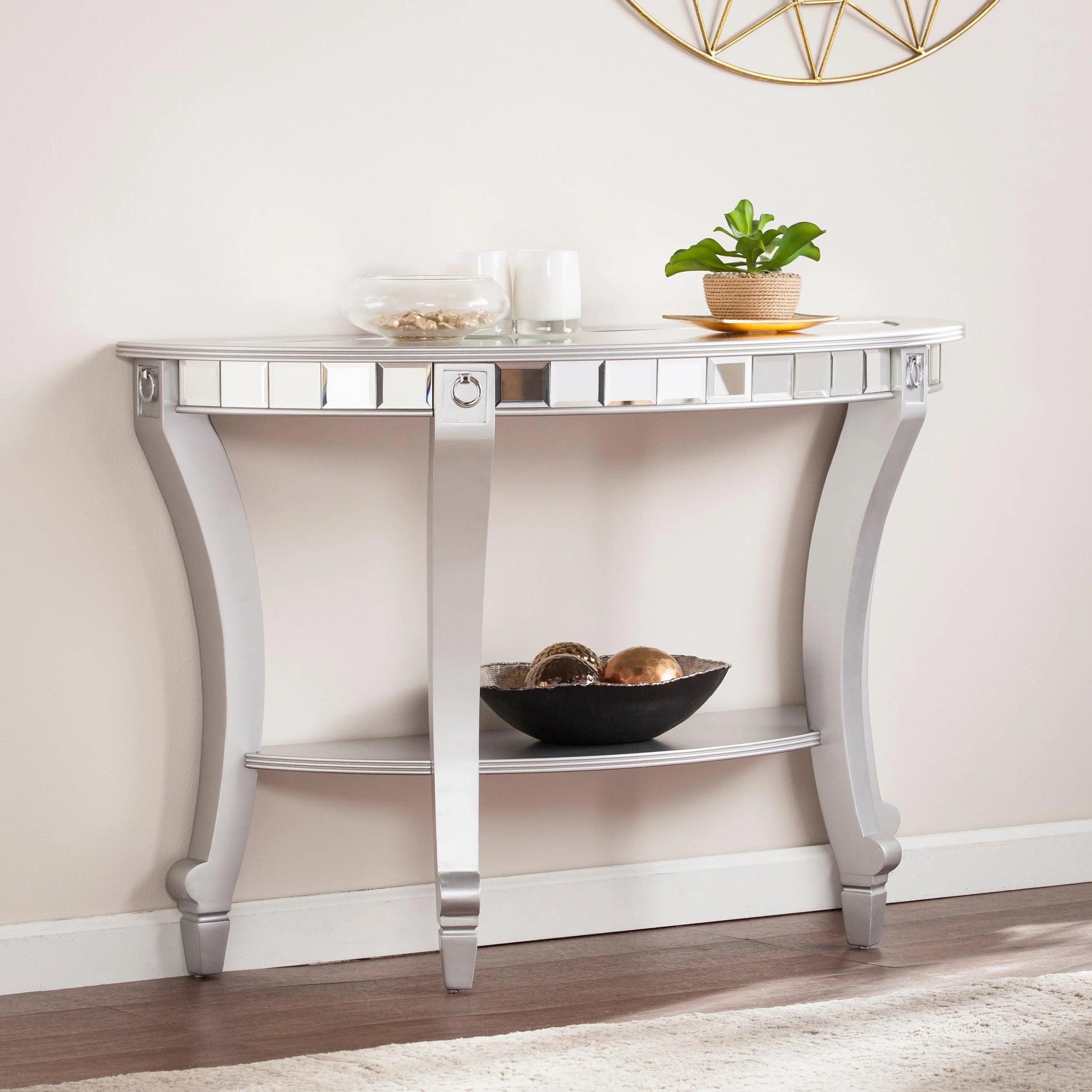 Lindsay Mirrored Demilune Console Table - Remutear