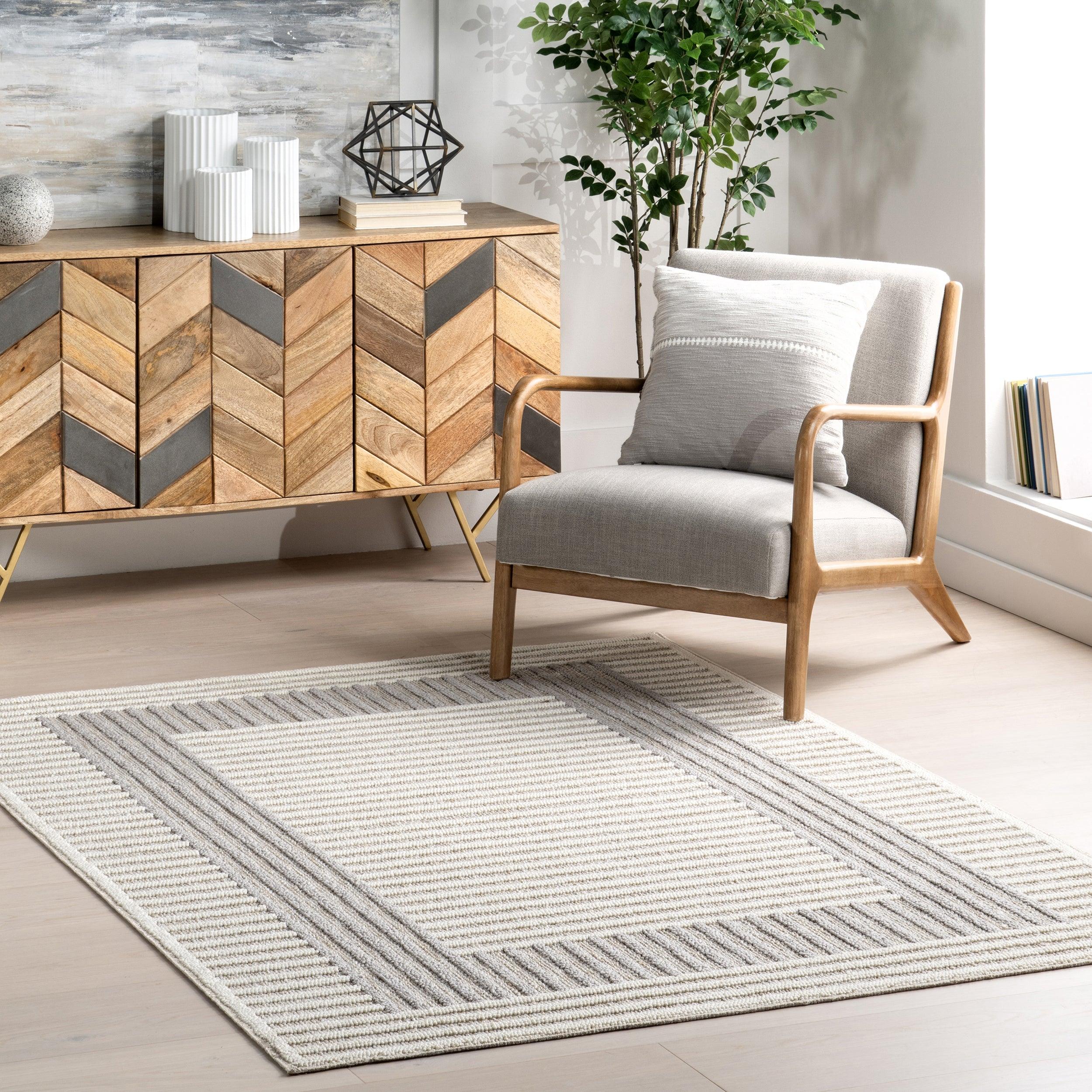 Nicka Striped Border Machine Washable Area Rug - Remutear