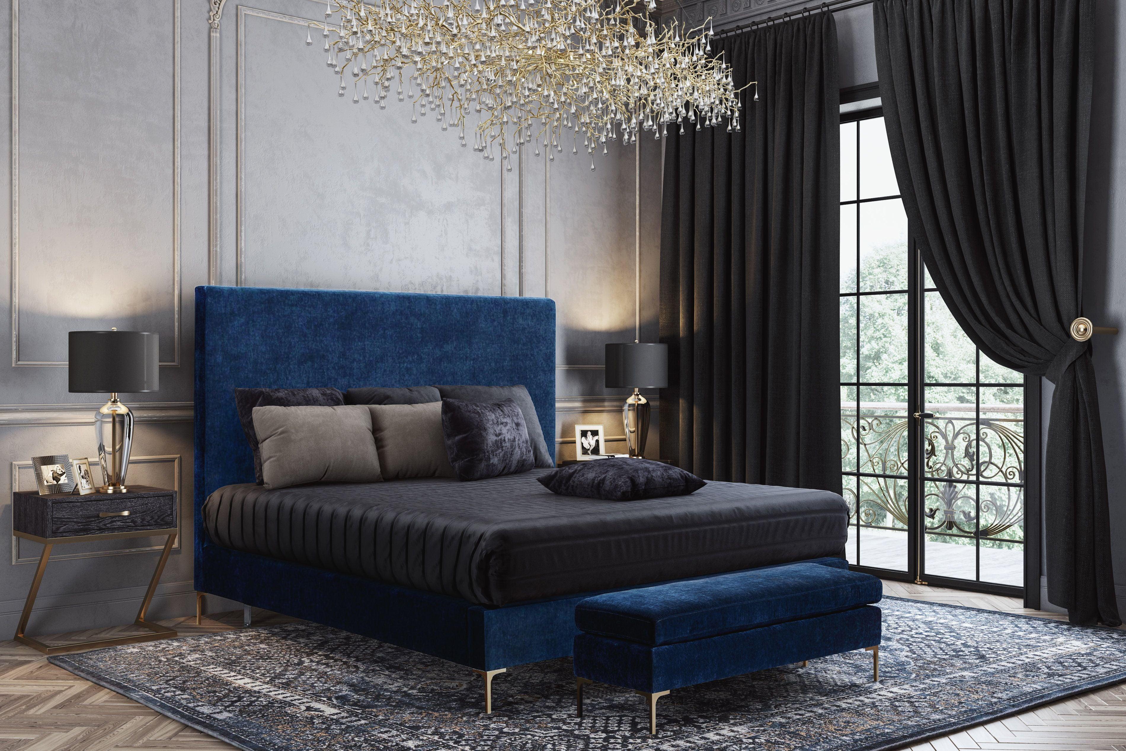 Delilah Navy Textured Velvet Bench - Remutear