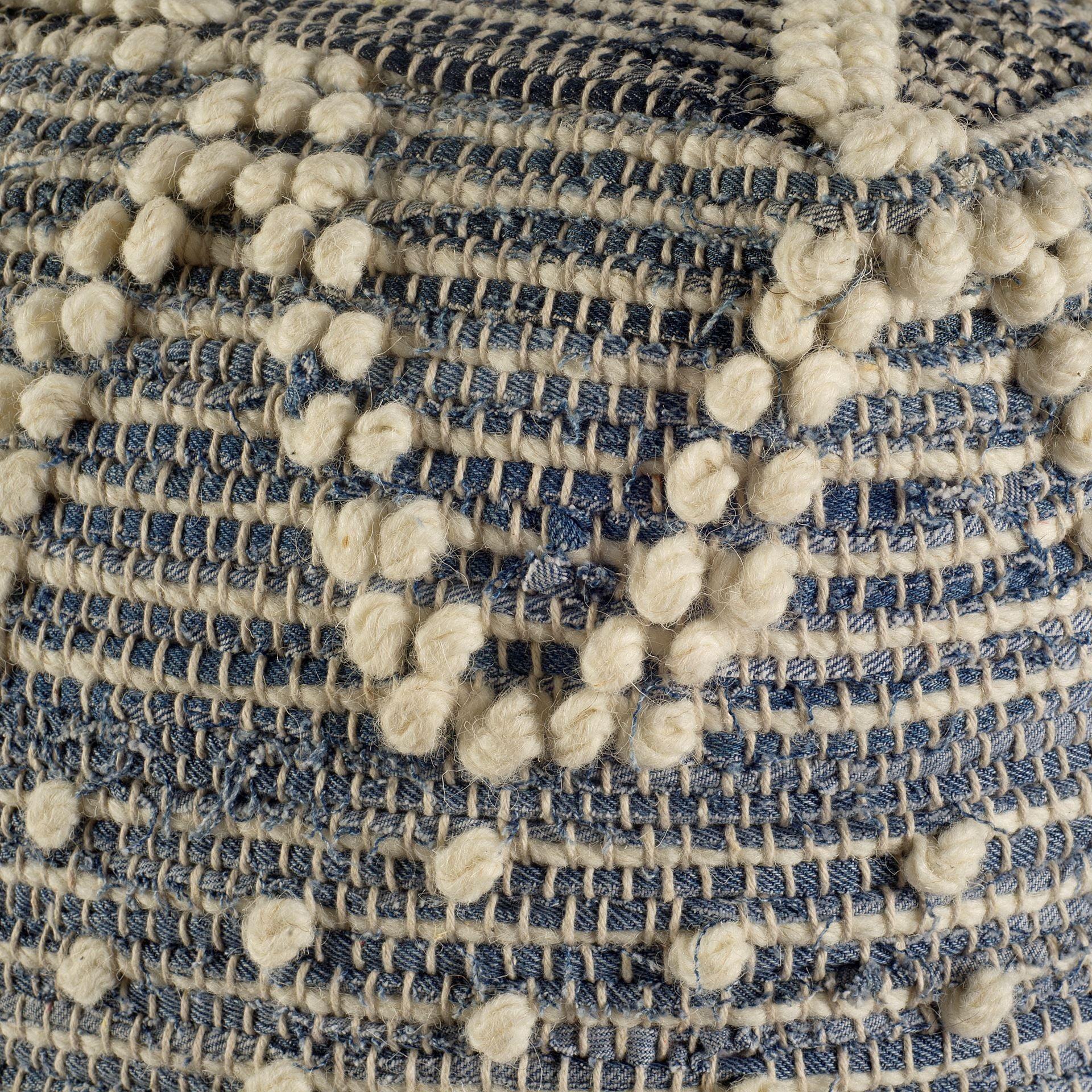 Rofi Blue Denim and Cream Cotton Stitched Square Pouf - Remutear