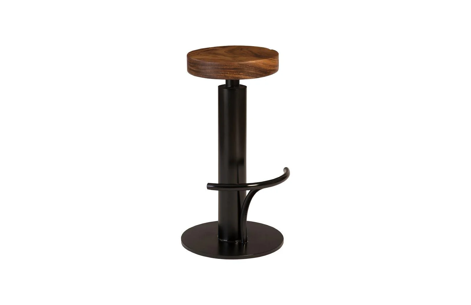 Black Iron Bar Stool, Swivel Seat, Chamcha Wood, Natural - Remutear