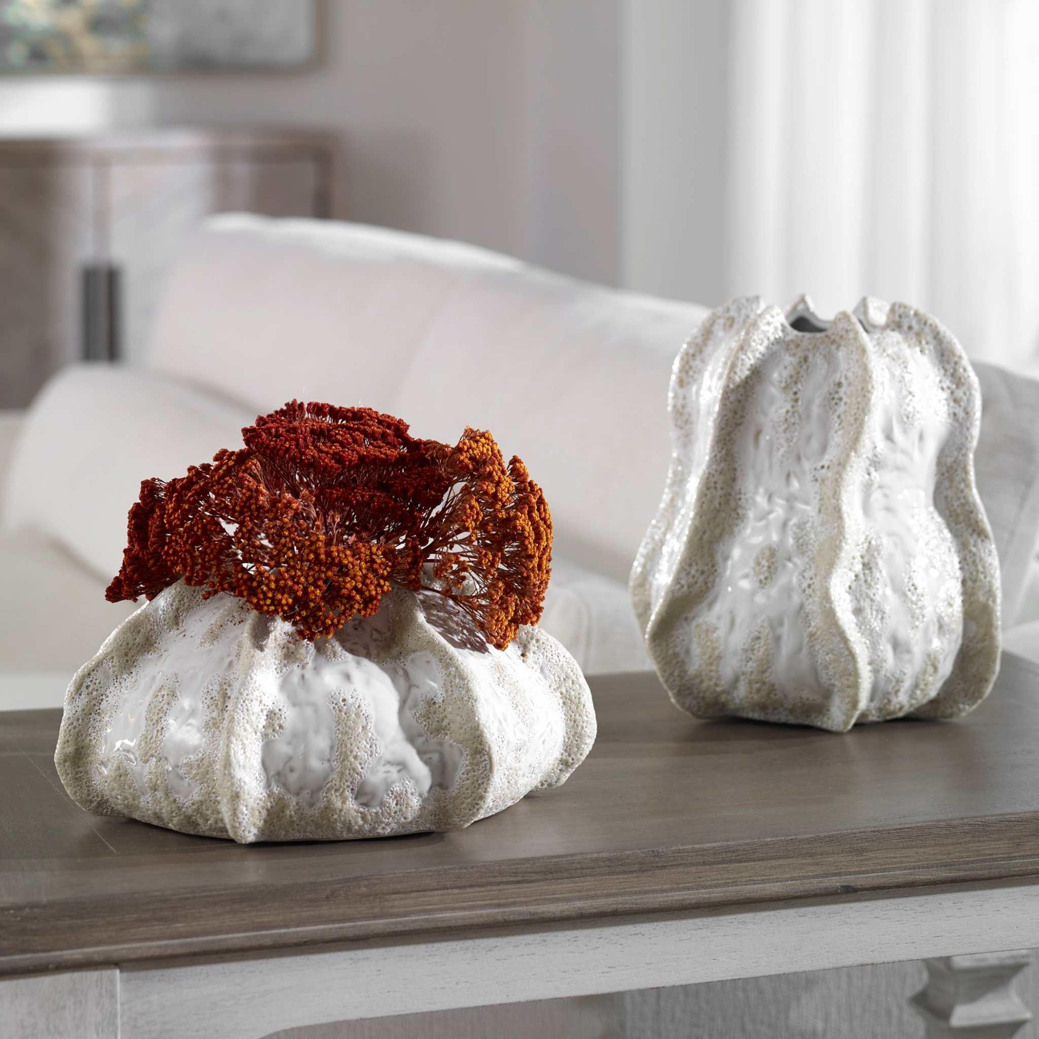 URCHIN TEXTURED IVORY VASES, SET OF 2 - Remutear