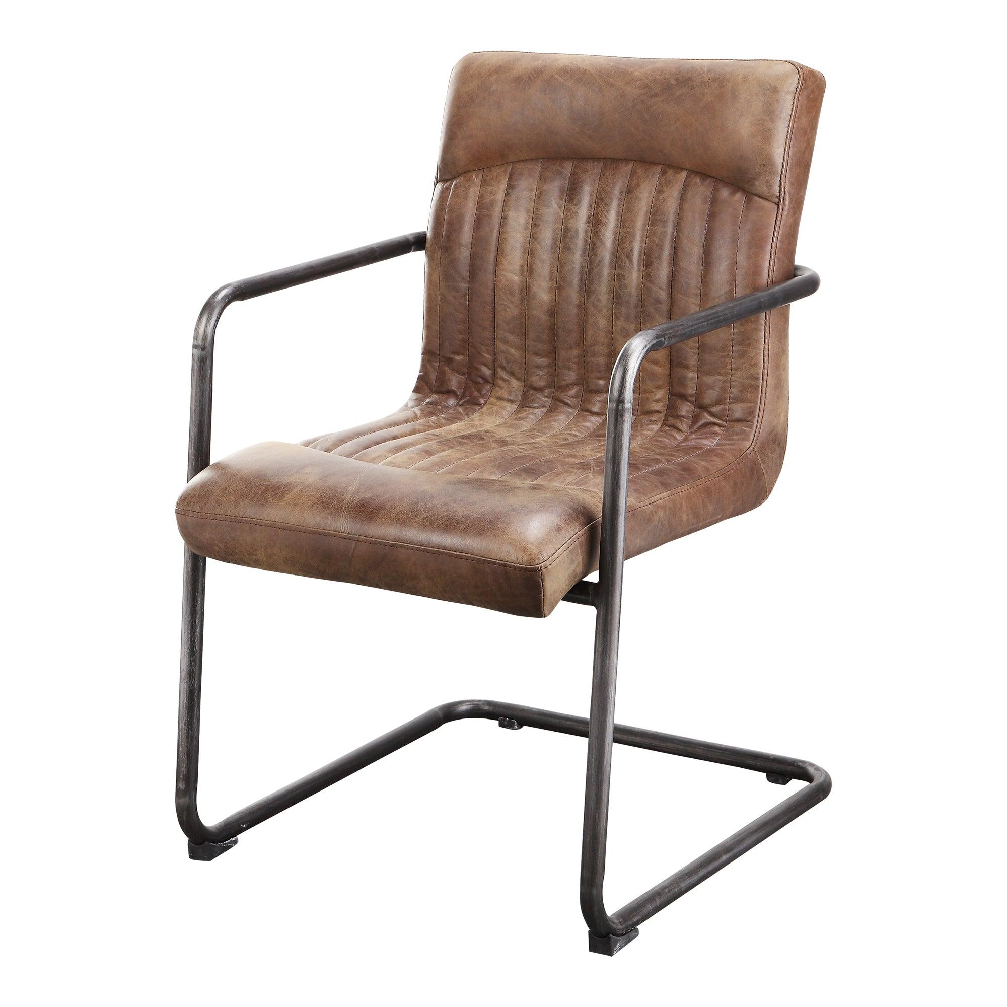 Ansel Arm Chair Grazed Brown Leather - Set Of Two - Remutear