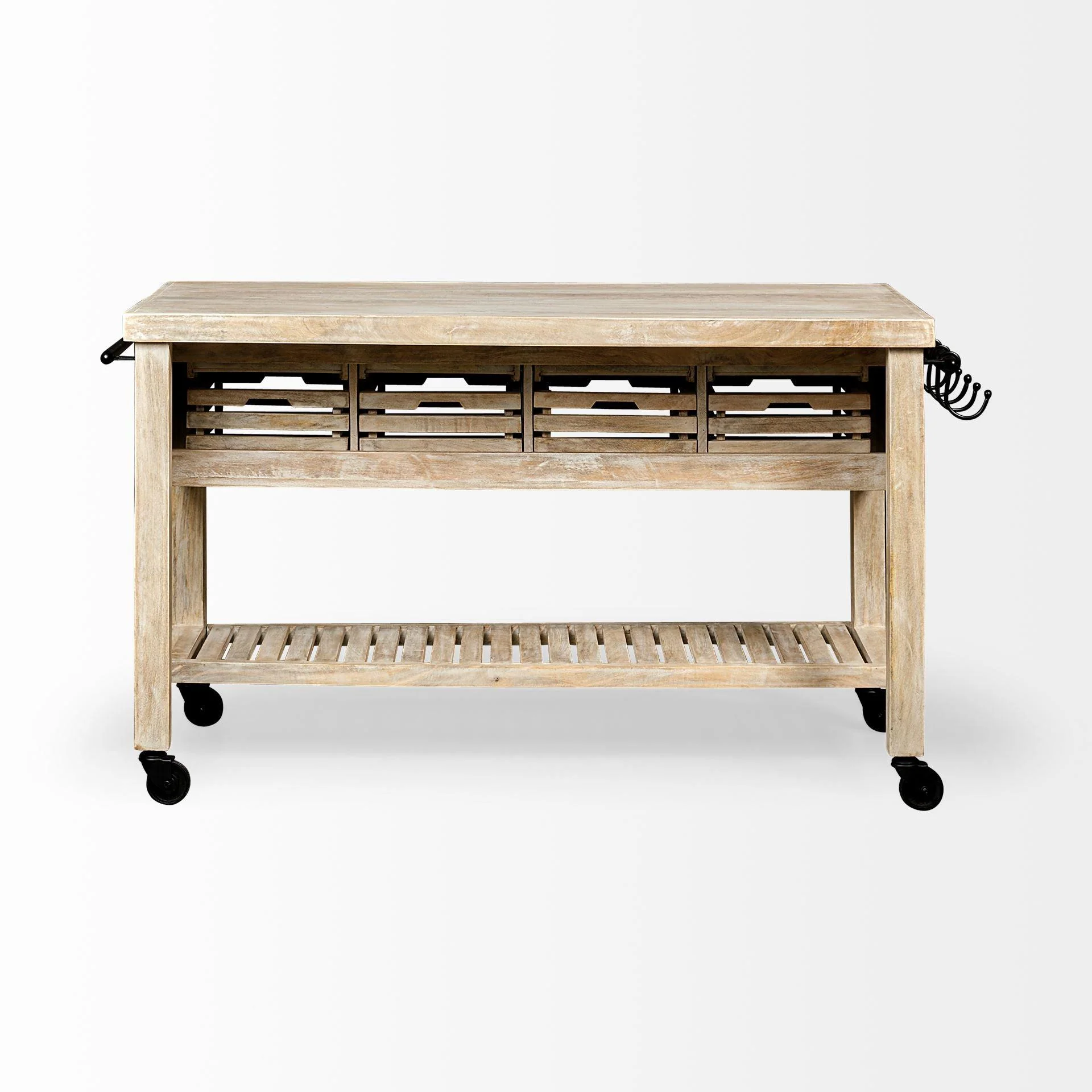 Columbia 62L x 28W x 36H I Light Brown Body w/ Black Iron Knobs Rolling Kitchen Island - Remutear