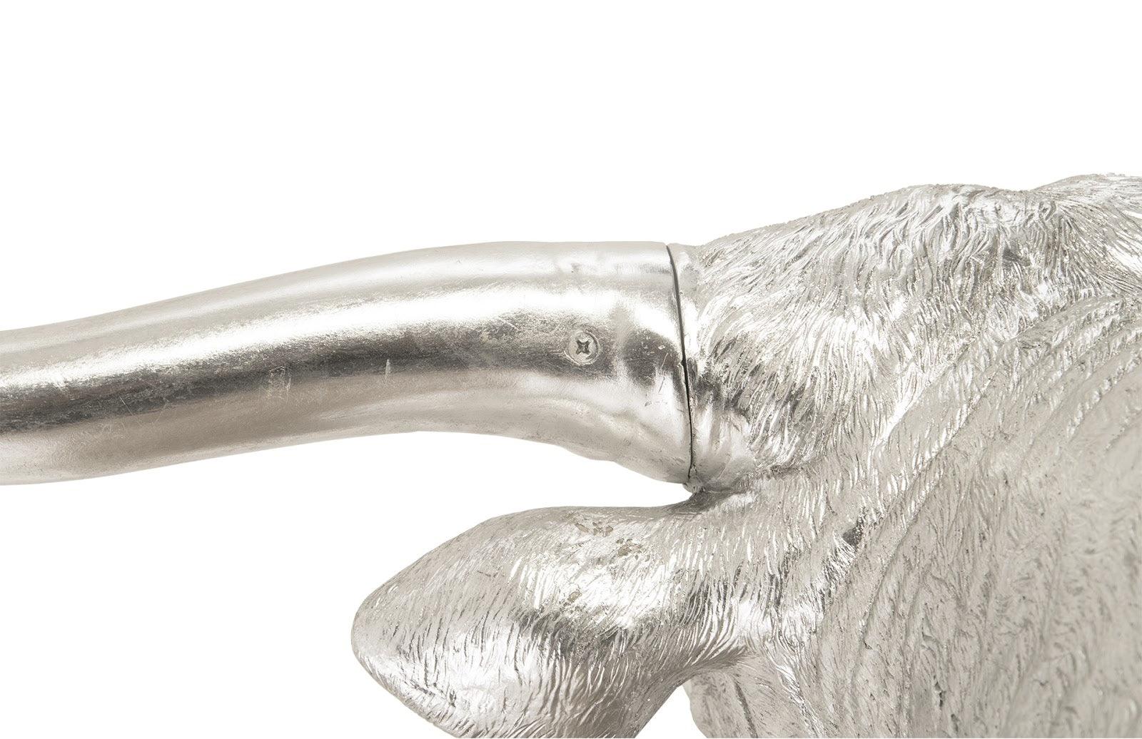 Longhorn Bull Wall Art, Resin, Silver Leaf - Remutear