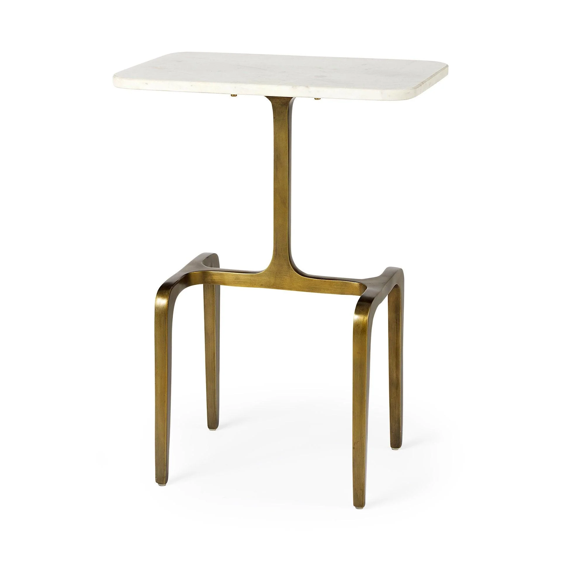 Preston 17.3L x 11.3W x 22.8H White Marble Top W/Gold Metal Accent Table - Remutear