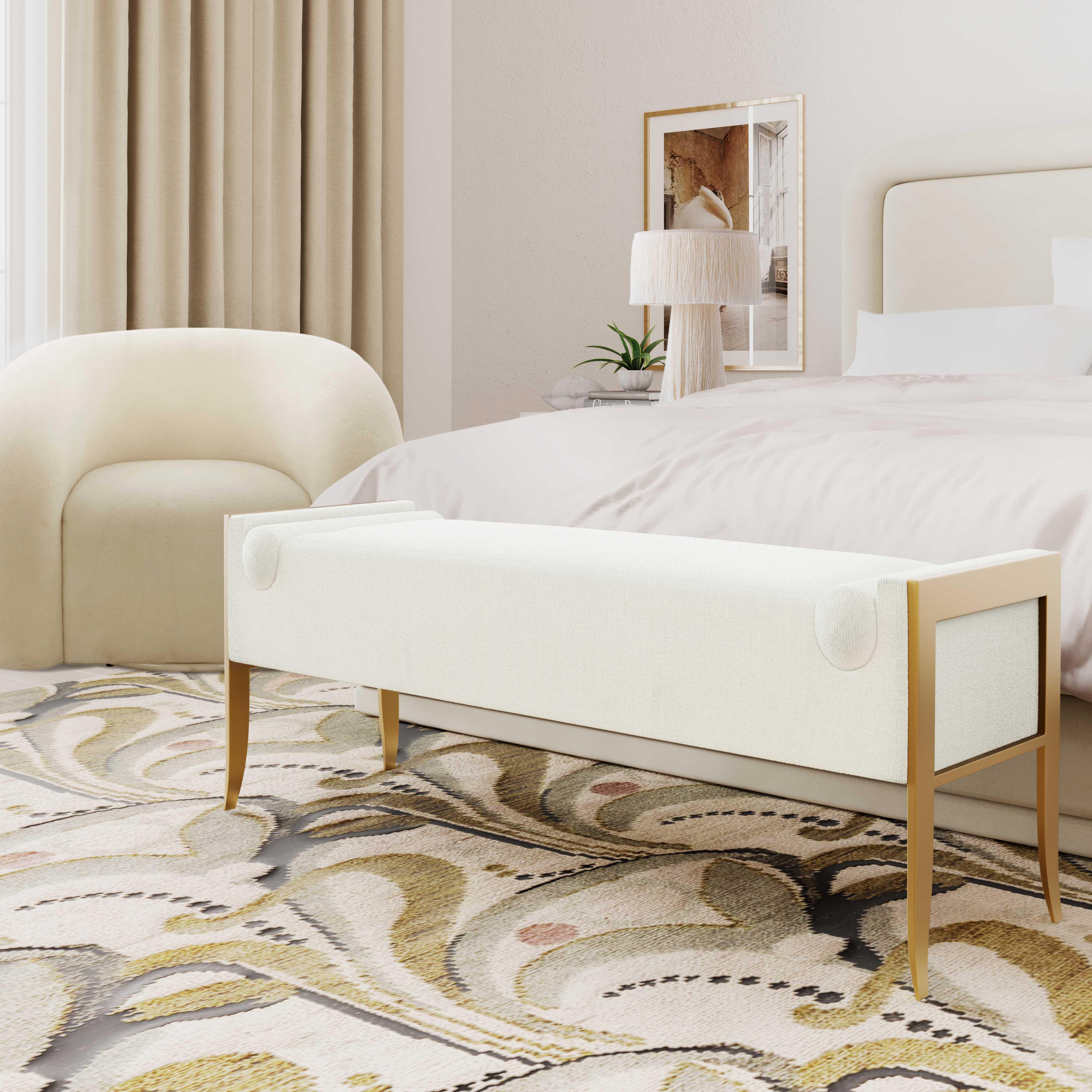 Ines Cream Textured Velvet Bench - Remutear