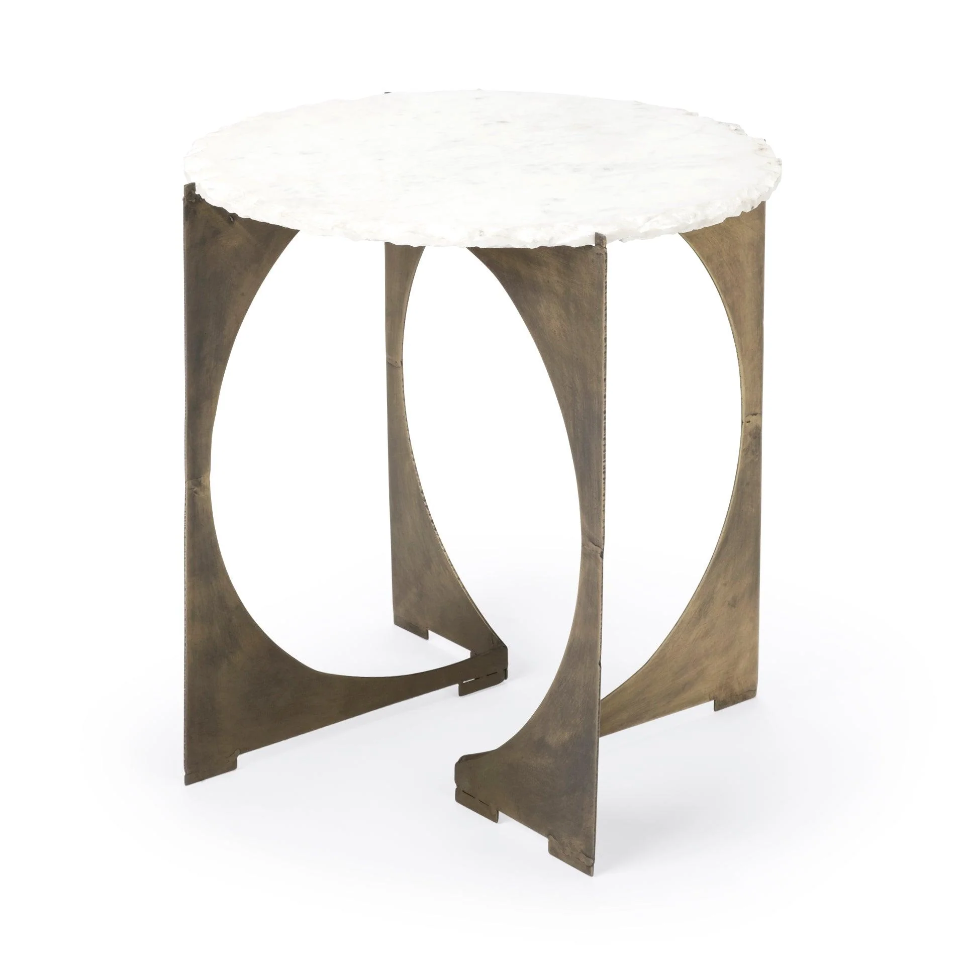 Reinhold II 21L x 21W x 21H Round Live-Edge Marble Top and Gold Metal Base Side/End Table - Remutear