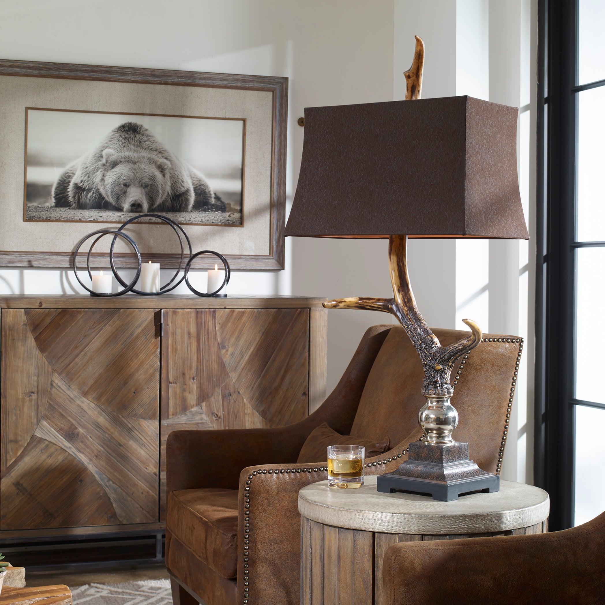STAG HORN DARK SHADE TABLE LAMP - Remutear