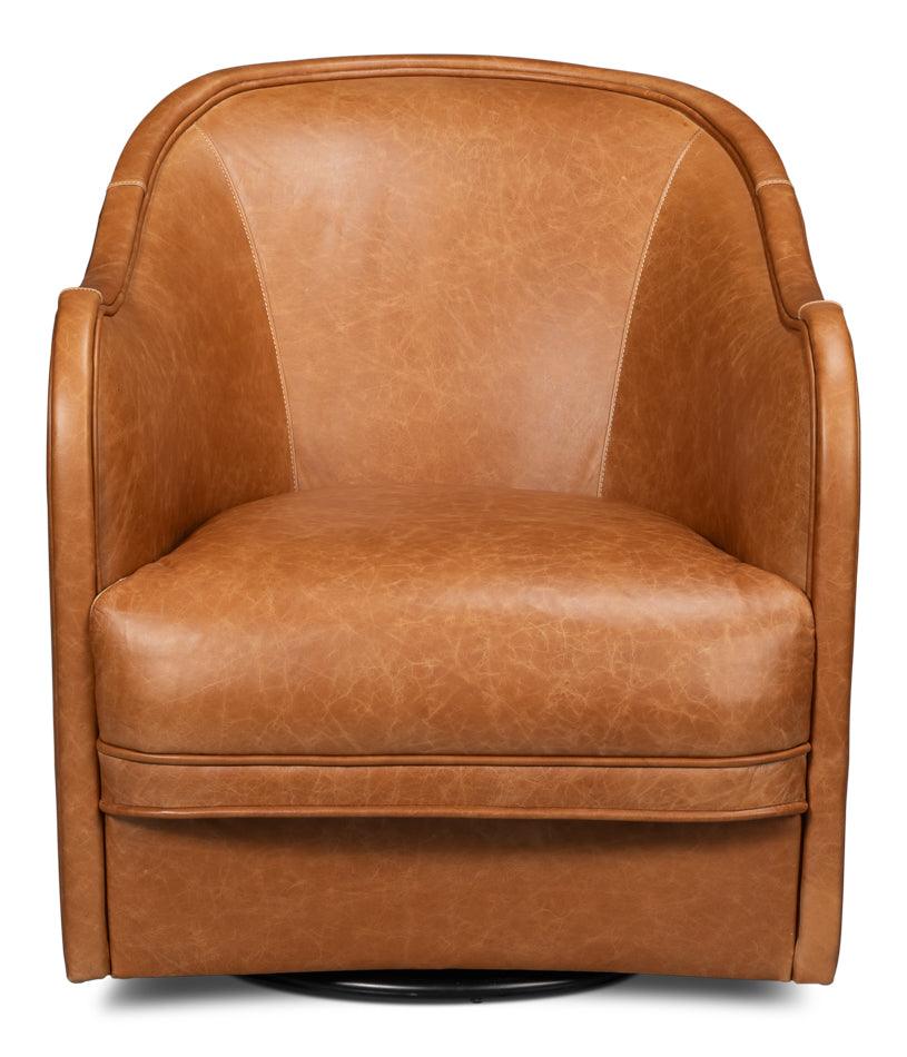 Braxton Leather Swivel Chair - Brown - Remutear