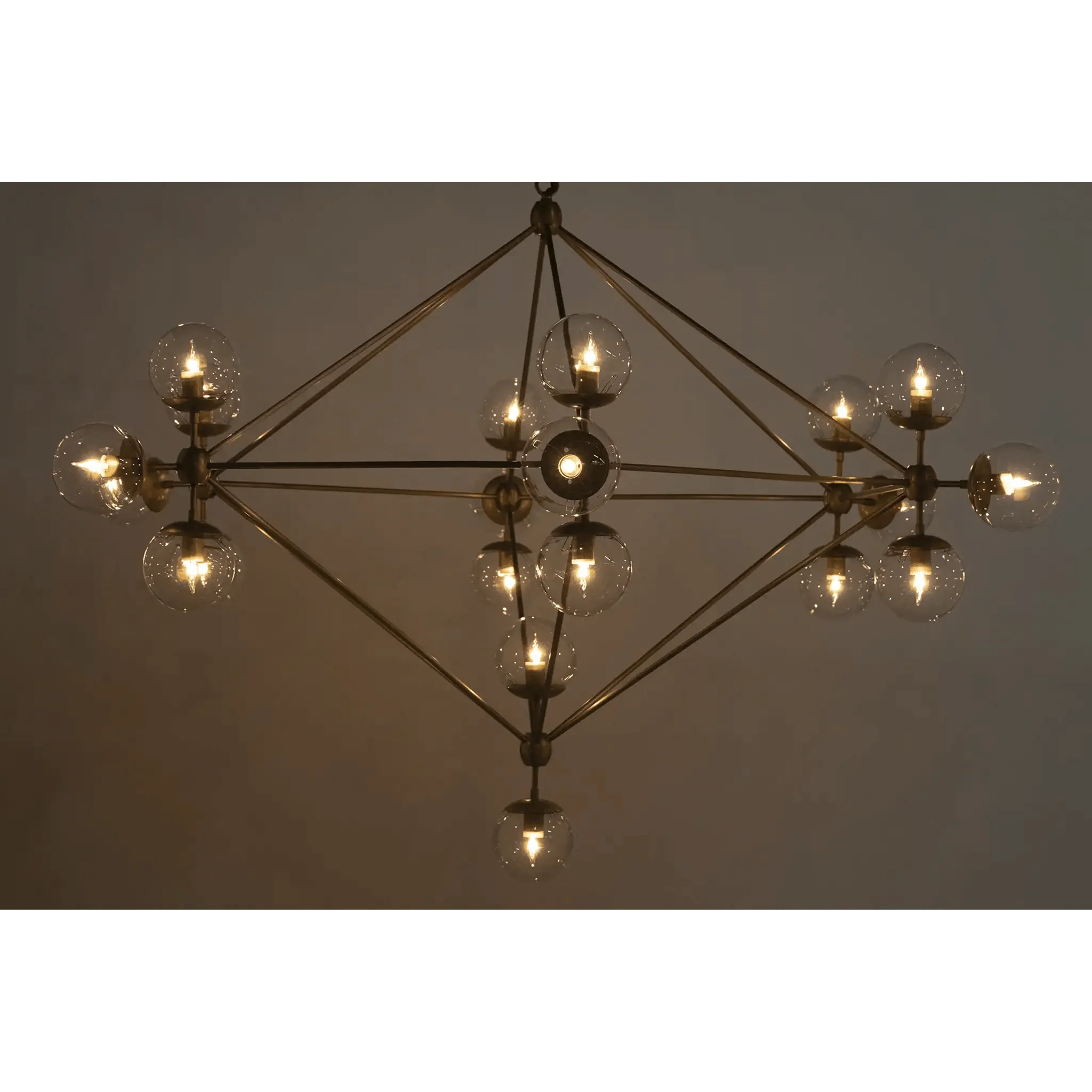 Pluto Chandelier, Large, Metal with Brass Finish and Glass - Remutear