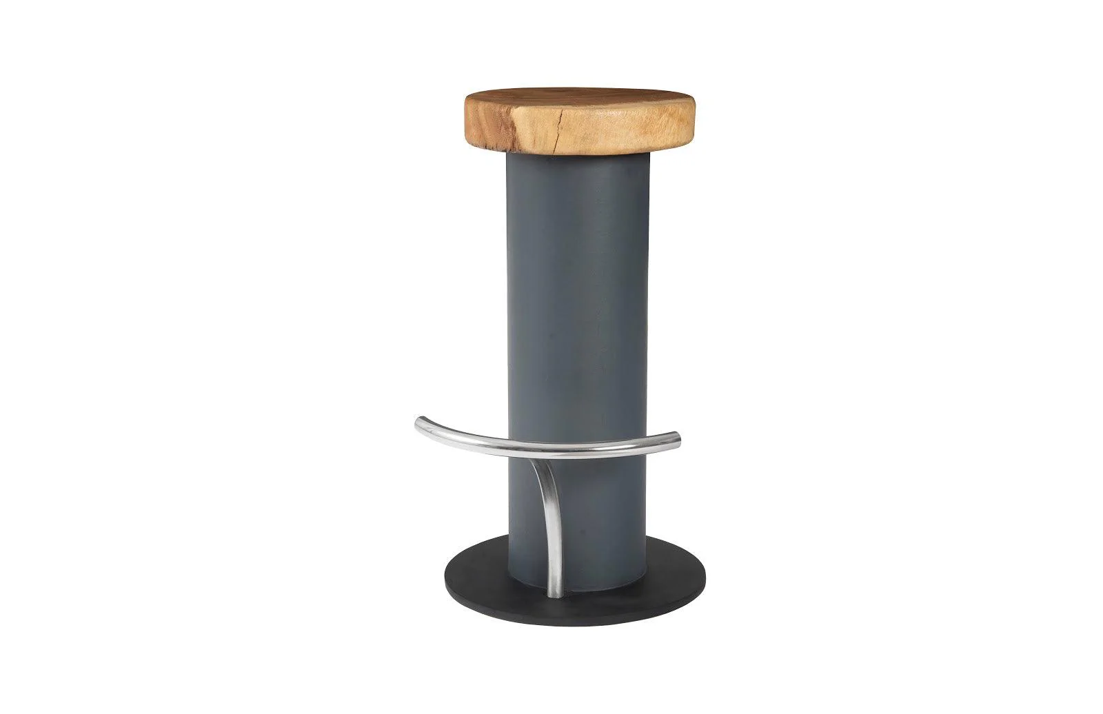 Concrete Bar Stool, Chamcha Wood Top, Stainless Steel Footrest - Remutear
