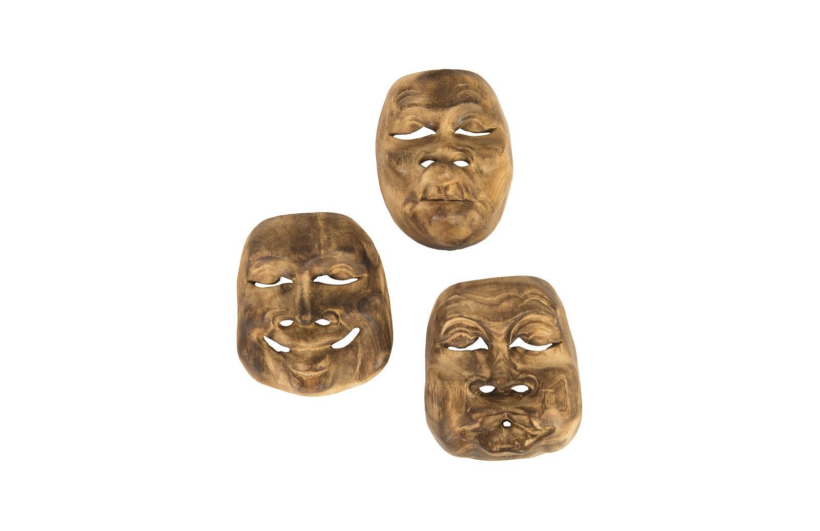 Indonesian Masks, Set of 3, Teak Wood, Assorted - Remutear