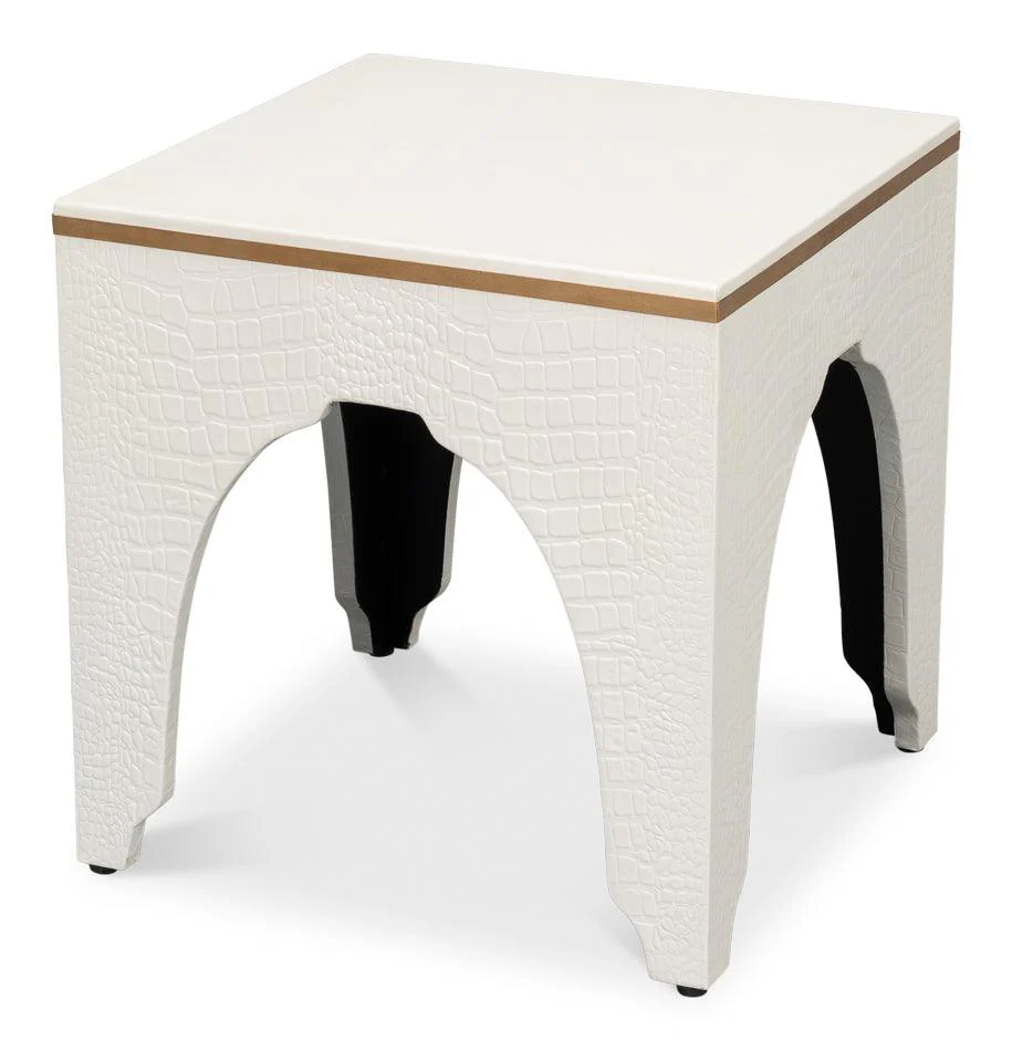 Croco Embossed Leather Stool - Pearl - Remutear