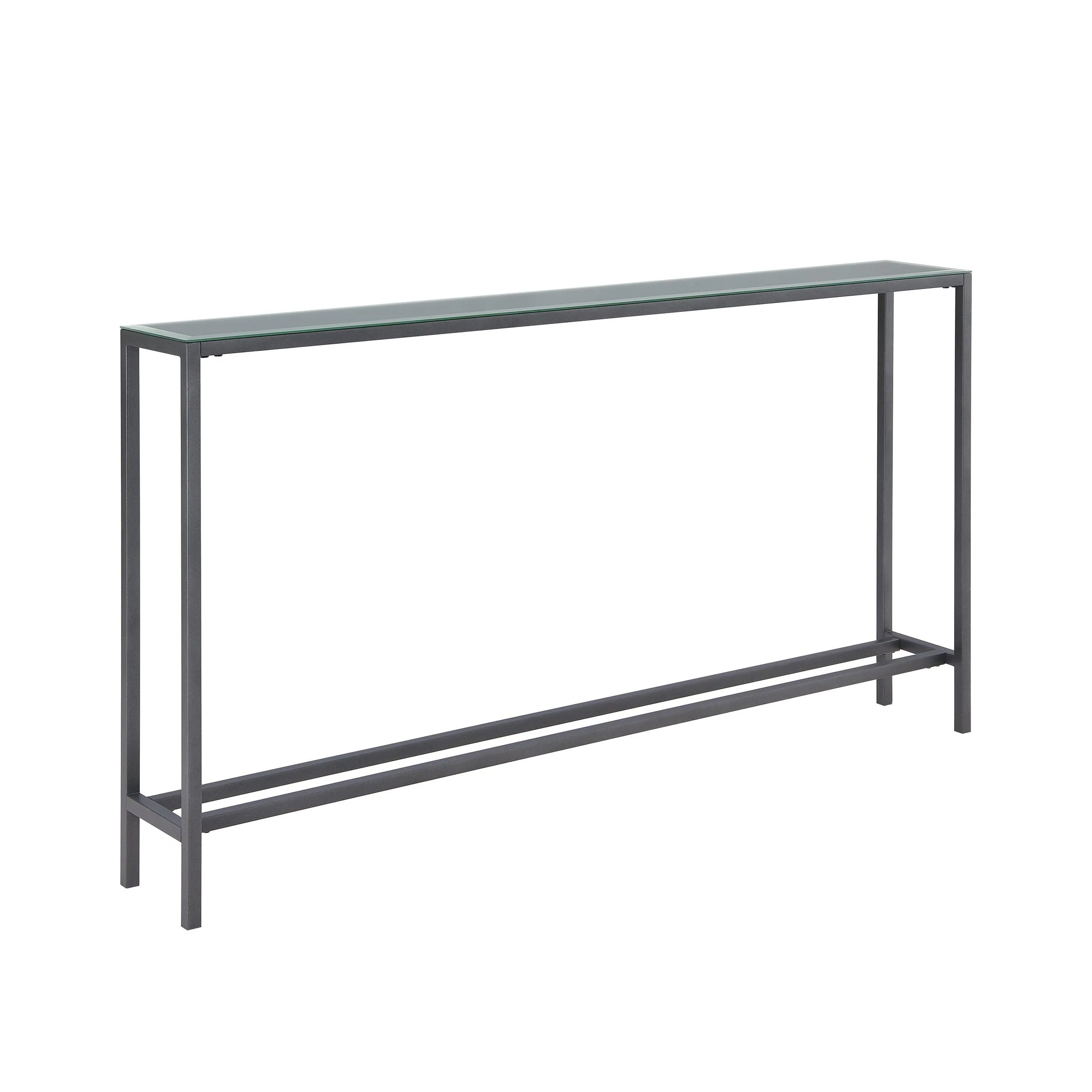 Darrin Narrow Long Console Table w/ Mirrored Top – Gunmetal Gray - Remutear