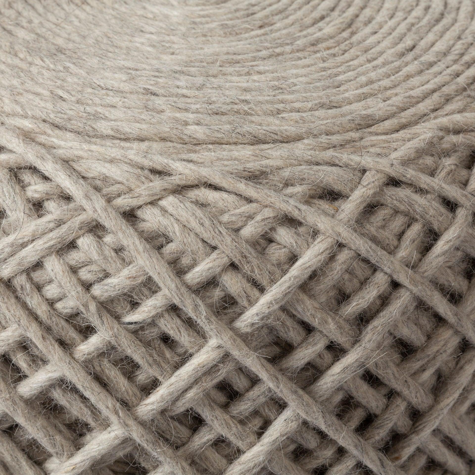 Allium Oatmeal Handwoven Wool Cylindrical Pouf - Remutear