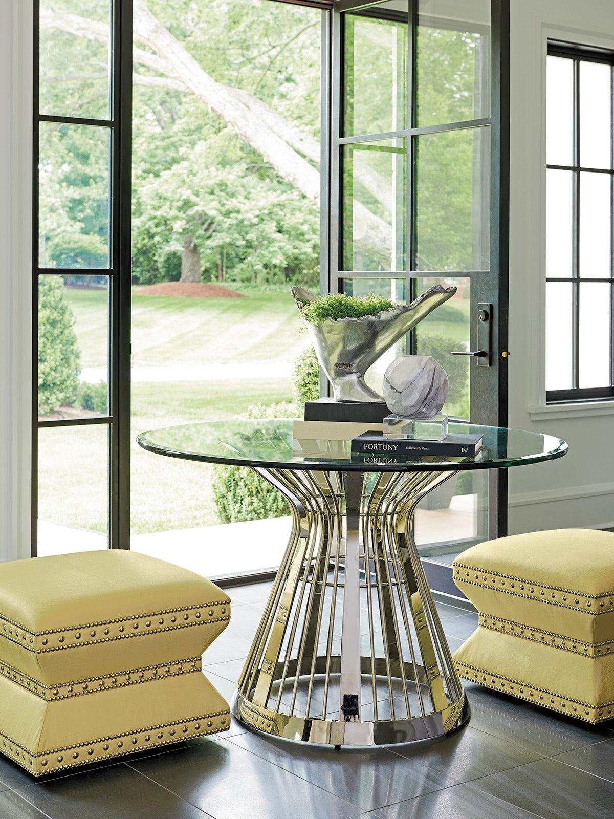 Ariana Riviera Stainless Dining Table With 48 Inch Glass Top - Remutear