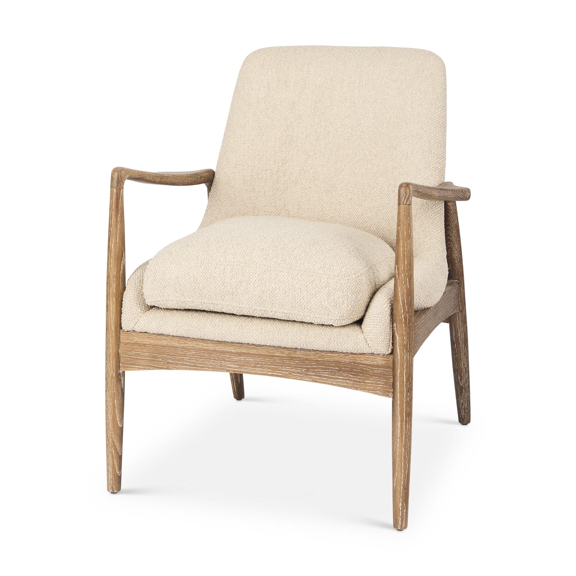 Westan Cream Boucle Fabric W/Light Brown Wood Accent Chair - Remutear
