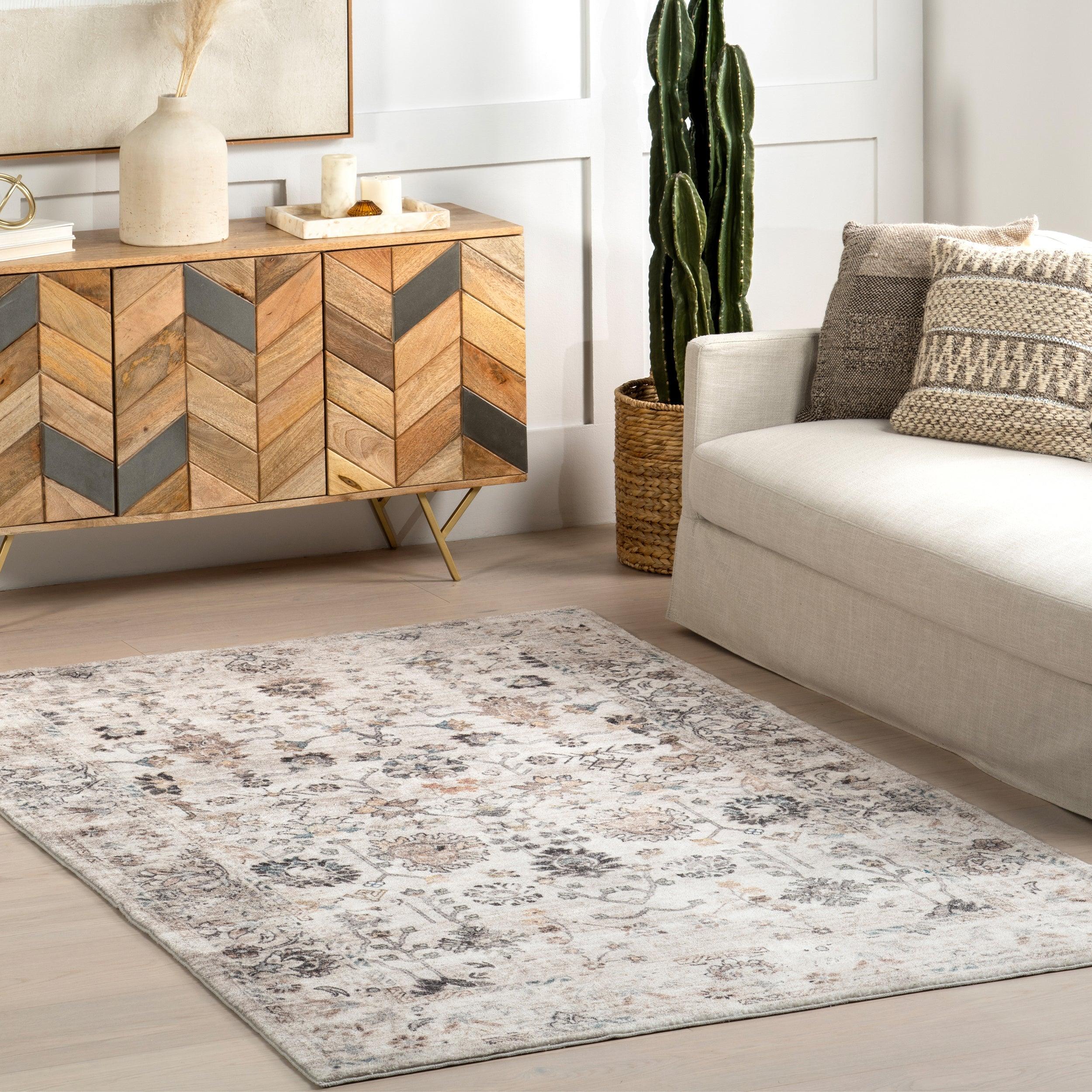 Ashby Floral Medallion Machine Washable Area Rug - Remutear