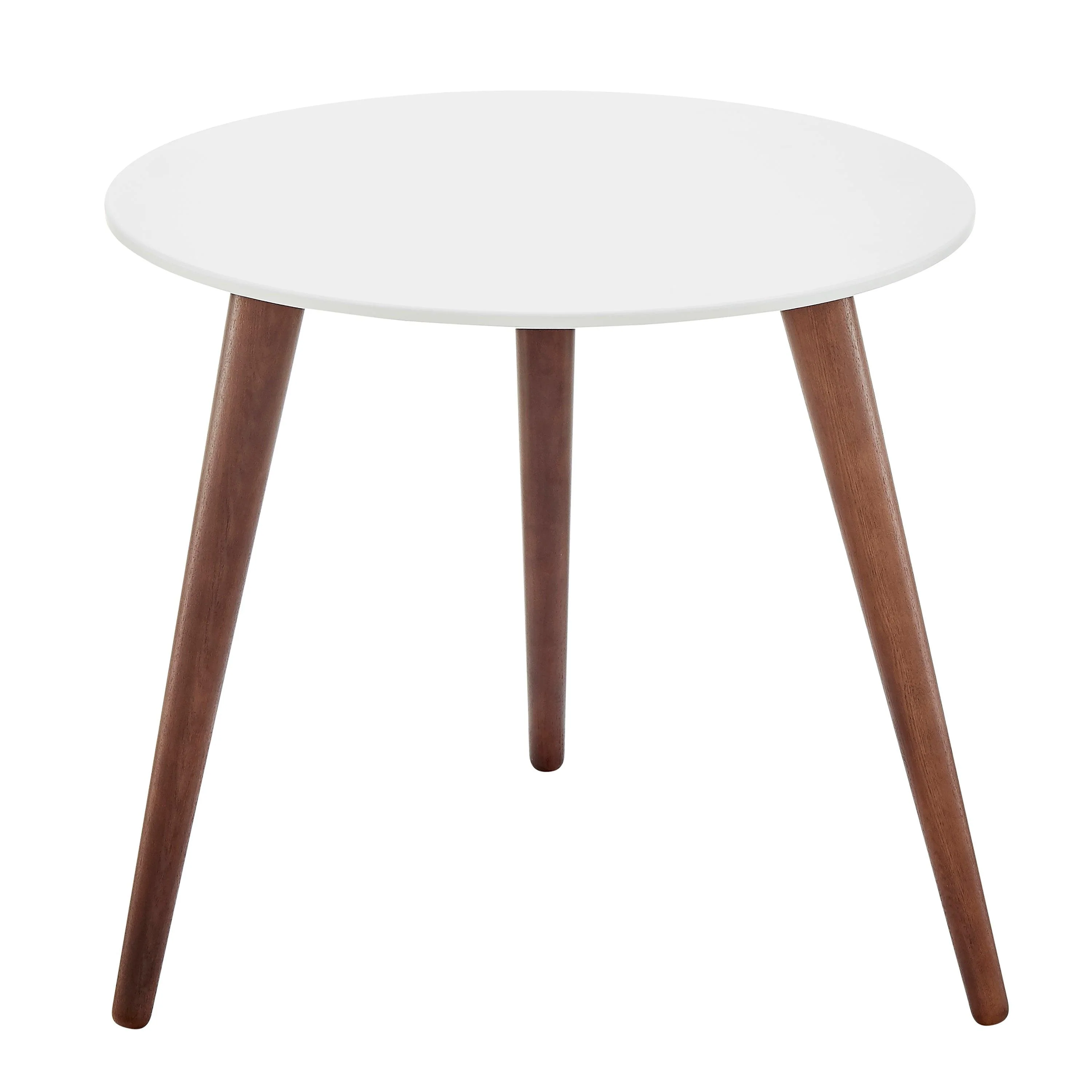 Manon Round Side Table in Matte White with Dark Walnut Legs - Remutear