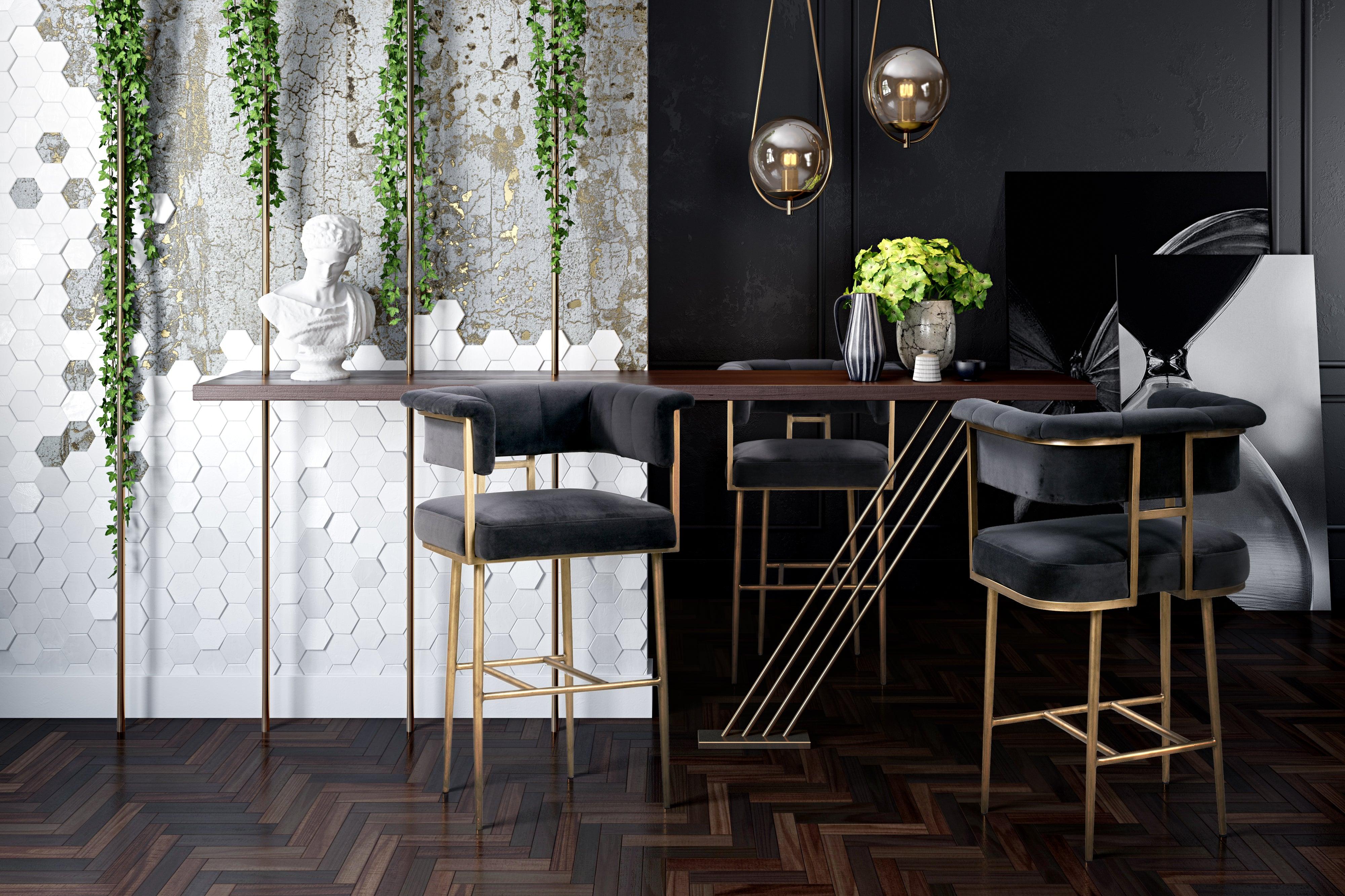 Astrid Grey Velvet Bar Stool - Remutear