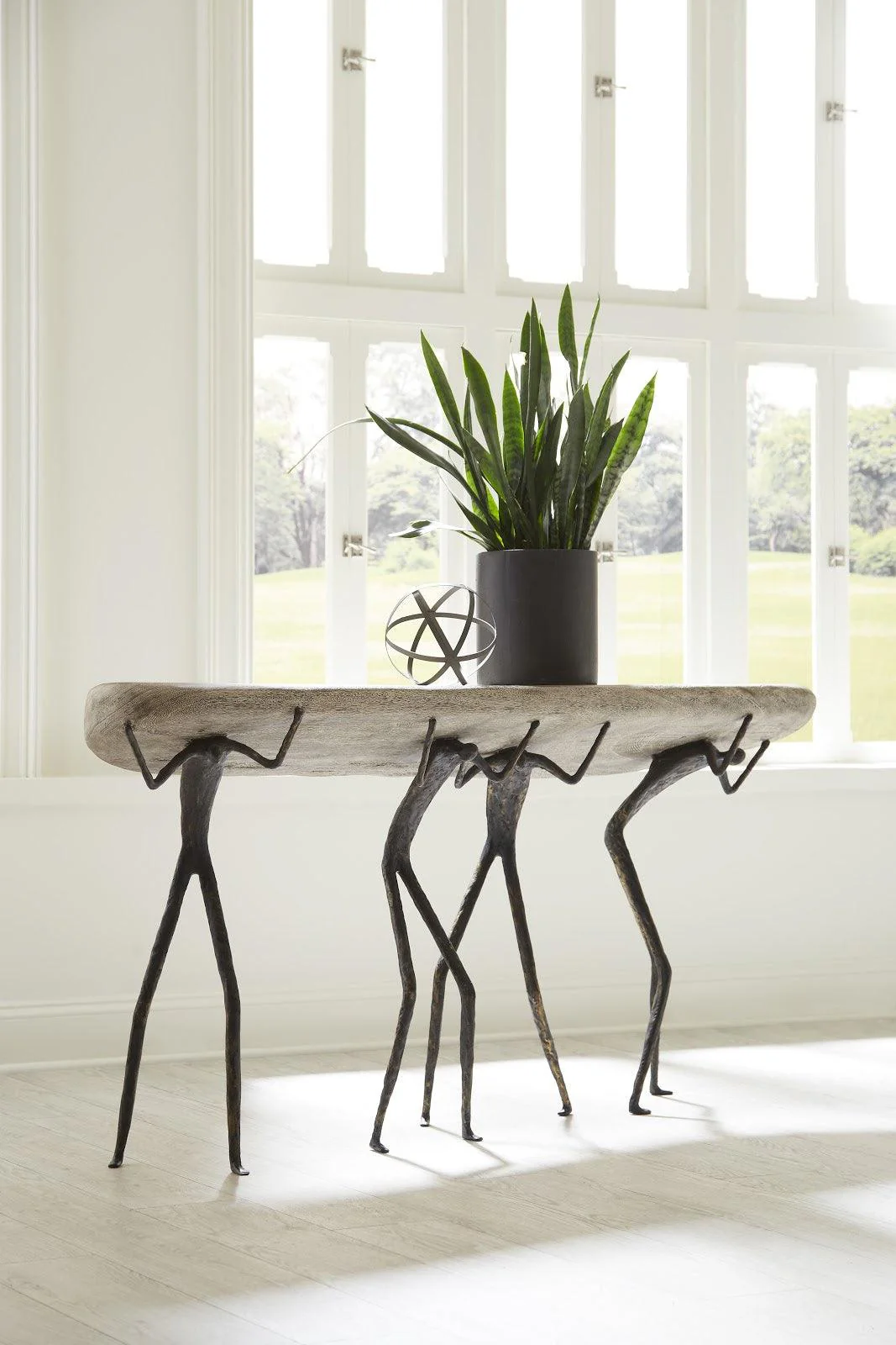 Atlas Console Table, Gray Stone Finish, Metal - Remutear