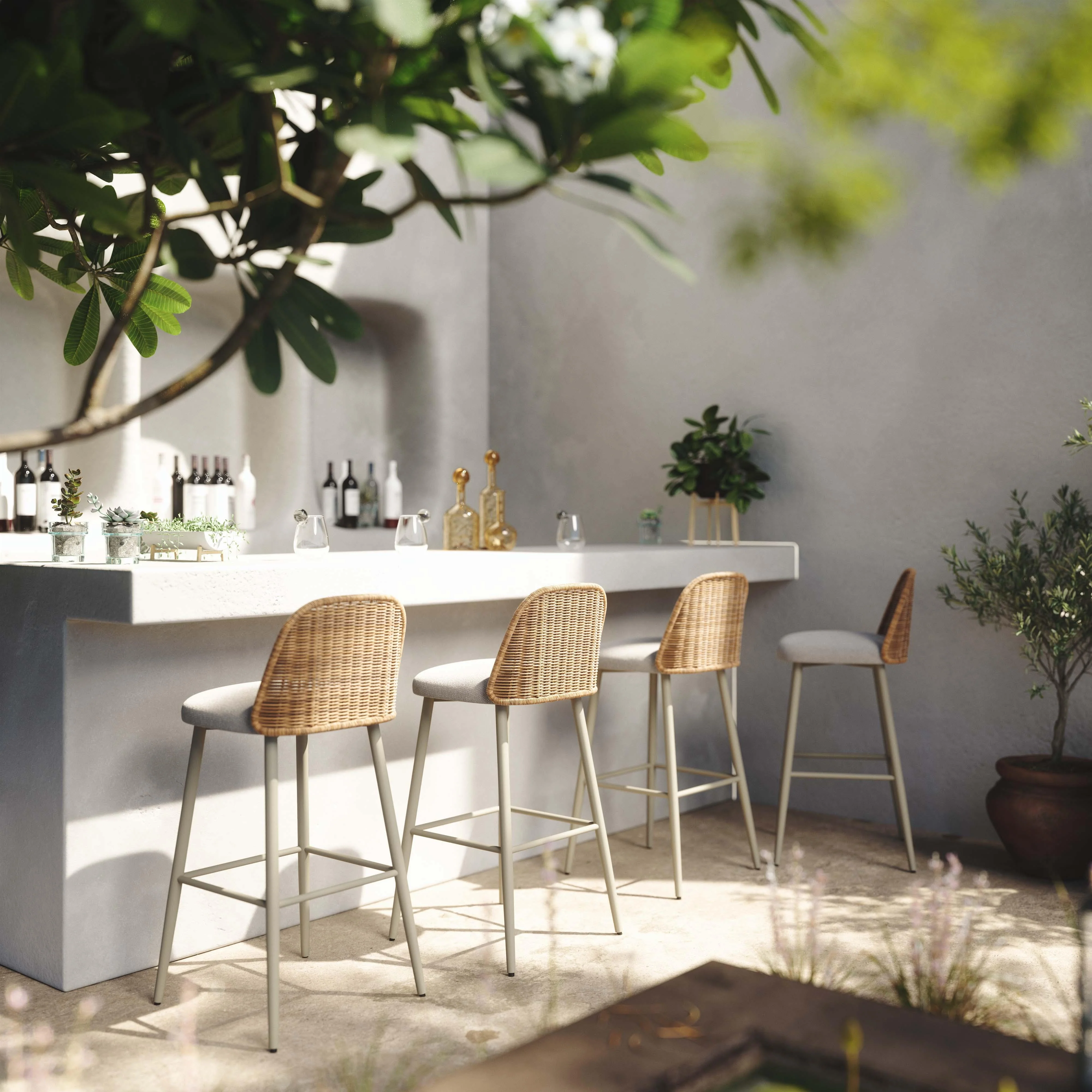 Alexa Cream Outdoor Counter Stool - Remutear
