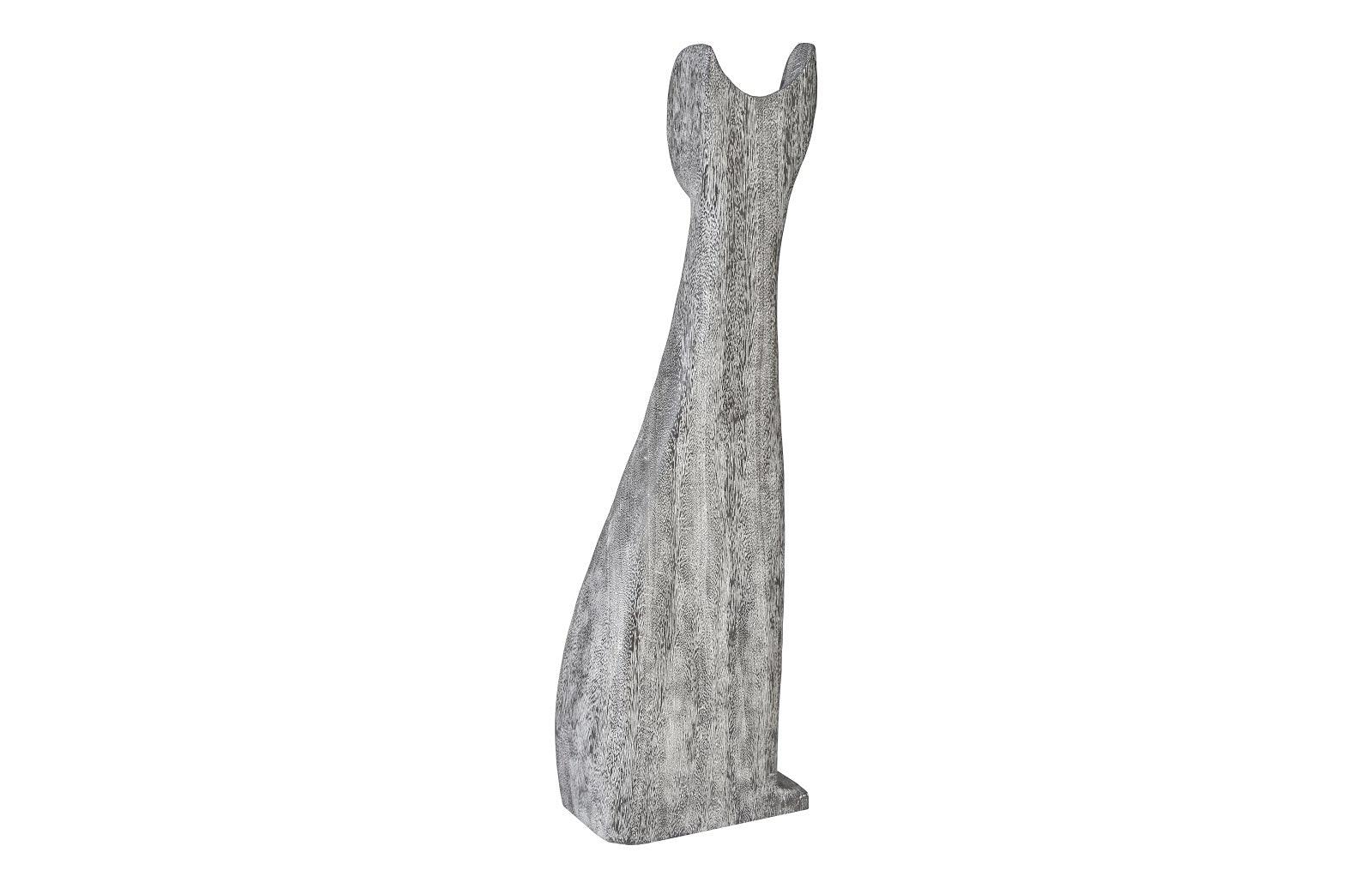 Cat Sculpture, Large, Chamcha Wood, Gray Stone Finish - Remutear