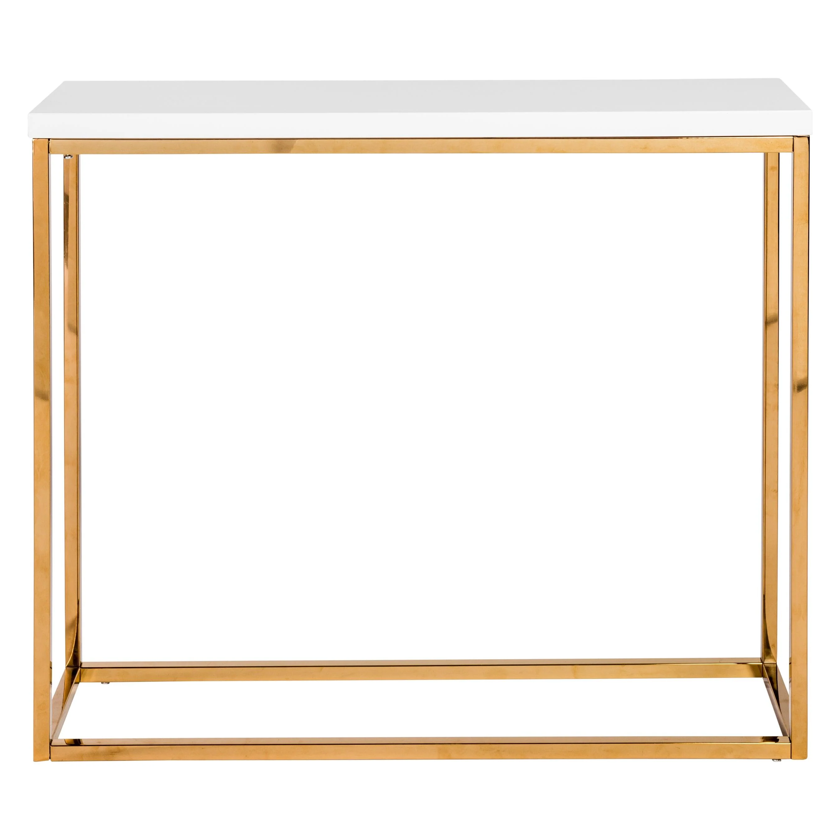 TERESA CONSOLE TABLE IN WHITE WITH BRUSHED HIGH GLOSS GOLD STAINLESS STEEL FRAME - Remutear