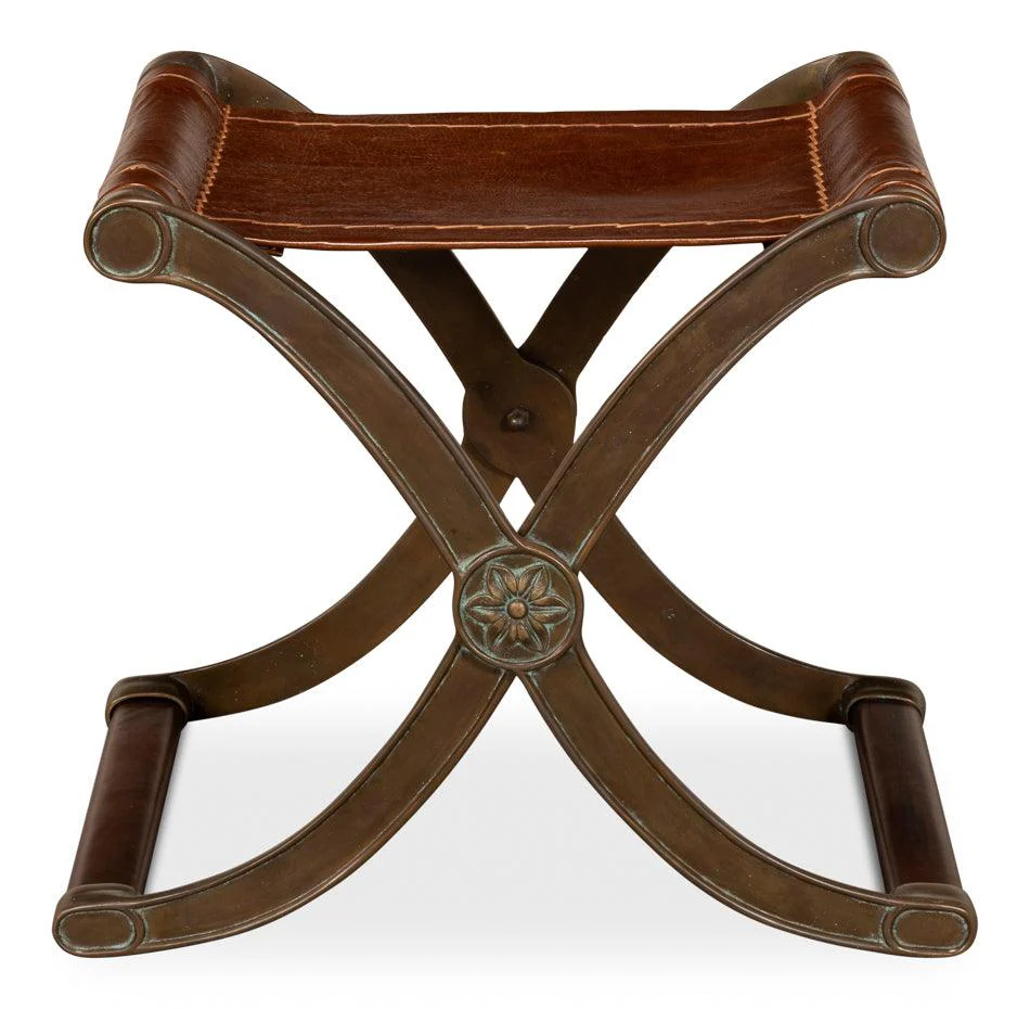 Campaign Leather Folding Stool - Remutear