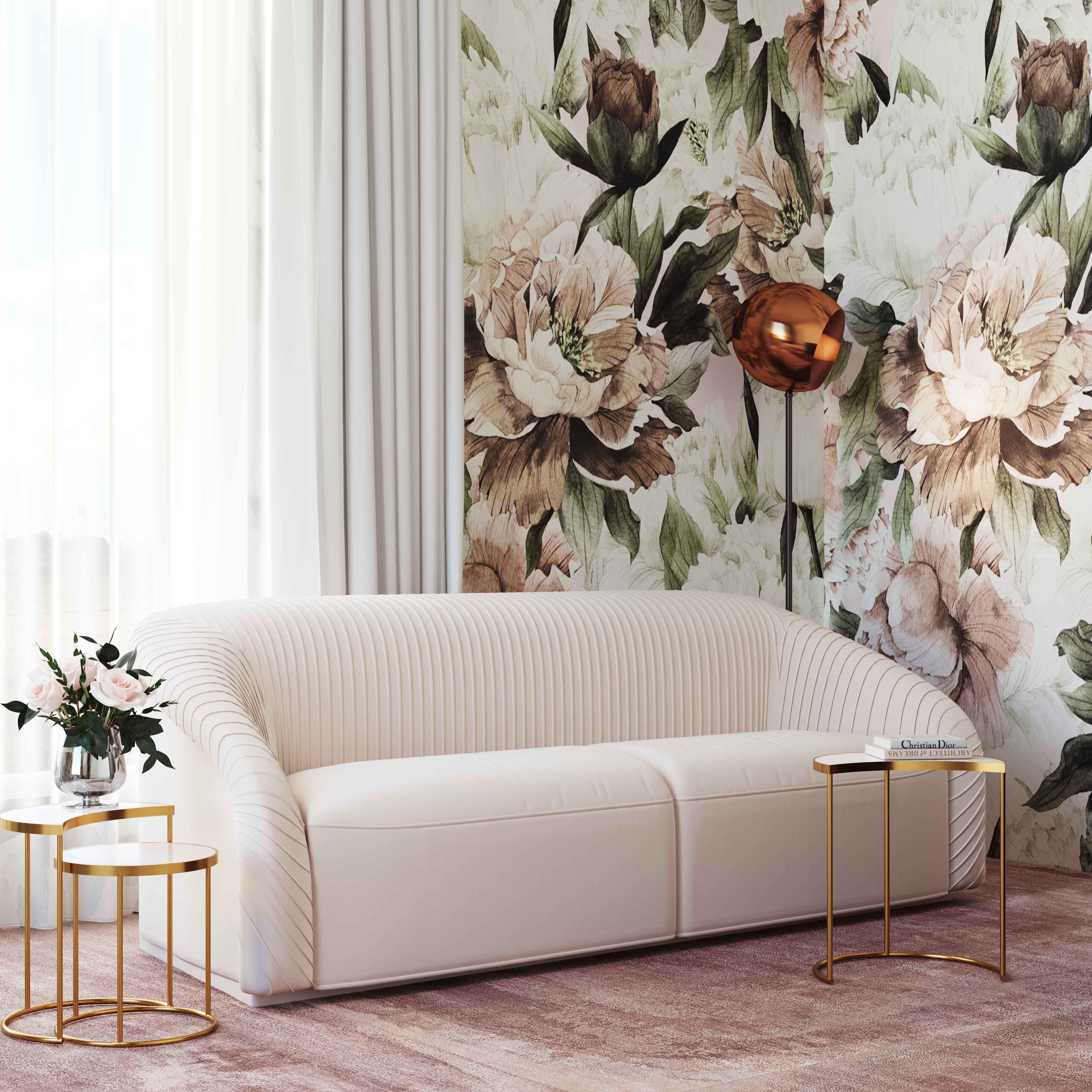 Yara Pleated Beige Velvet Sofa - Remutear