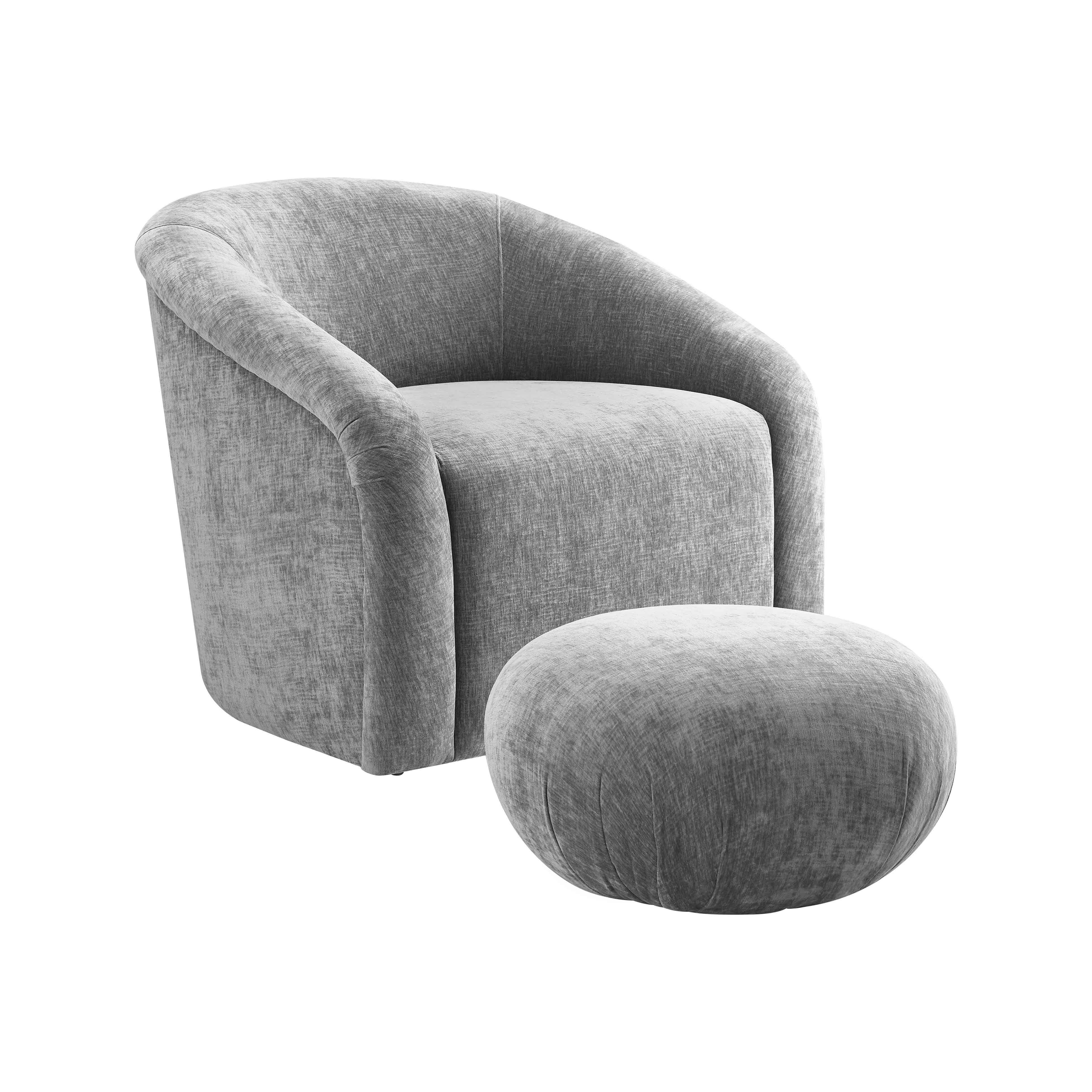 Boboli Grey Chenille Chair + Ottoman Set - Remutear