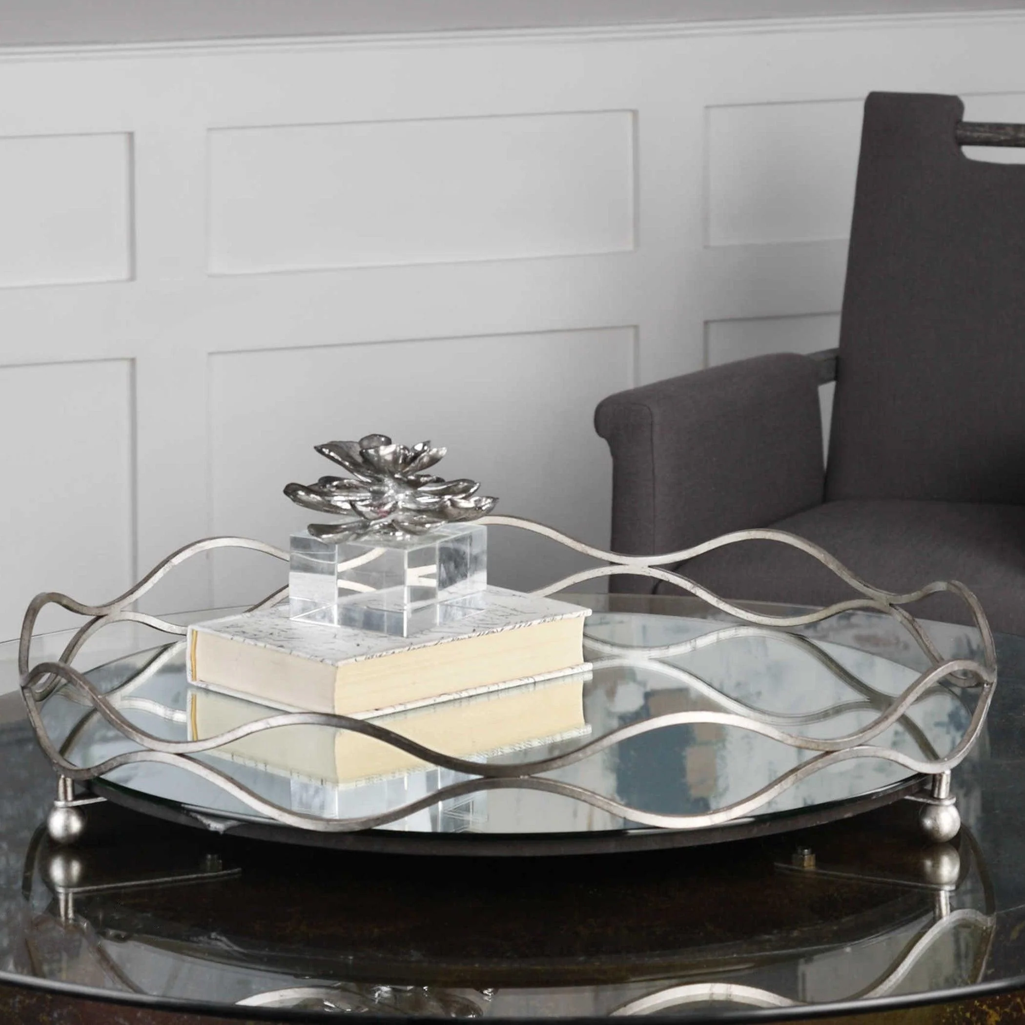 RACHELE MIRRORED SILVER TRAY - Remutear