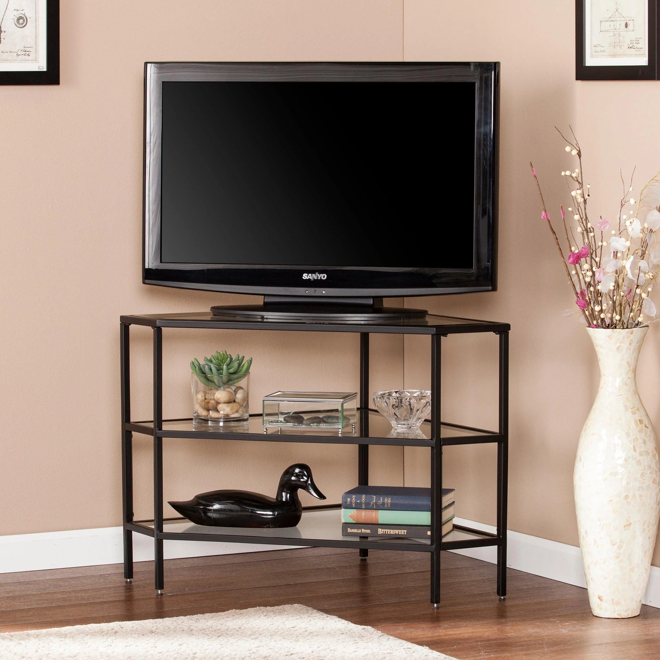 Niles Metal/Glass Corner TV Stand - Black - Remutear